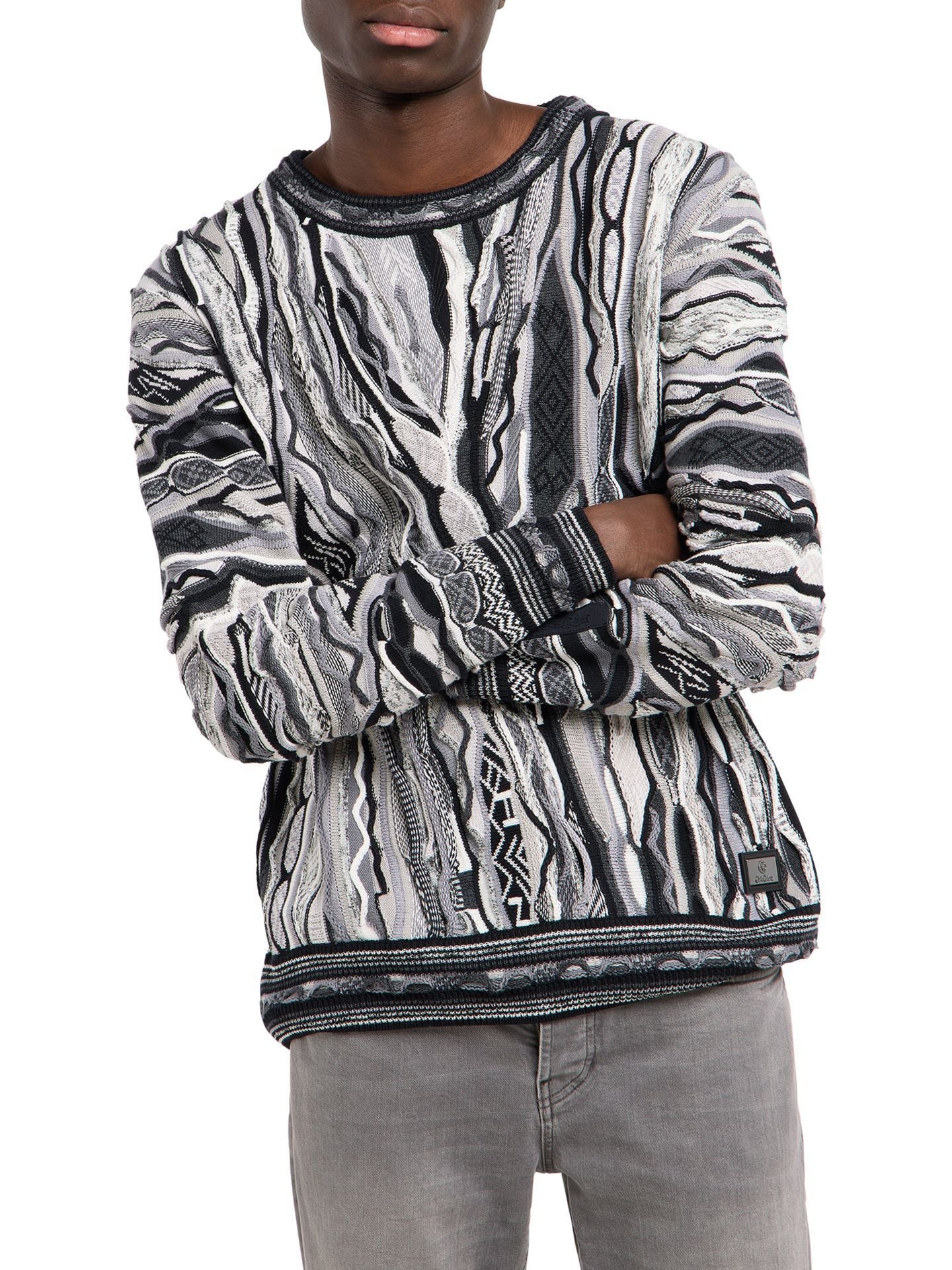 JACQUARD GEBREIDEN TRUI ZWART/WIT