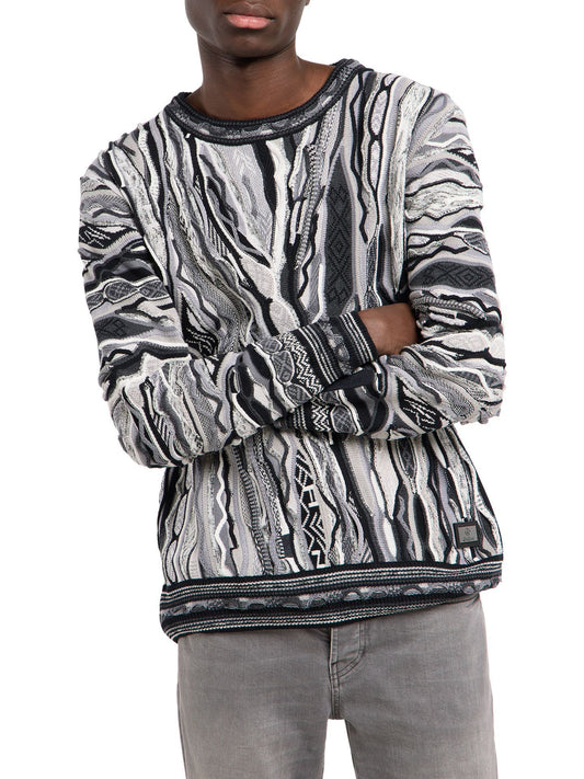 JACQUARD GEBREIDEN TRUI ZWART/WIT