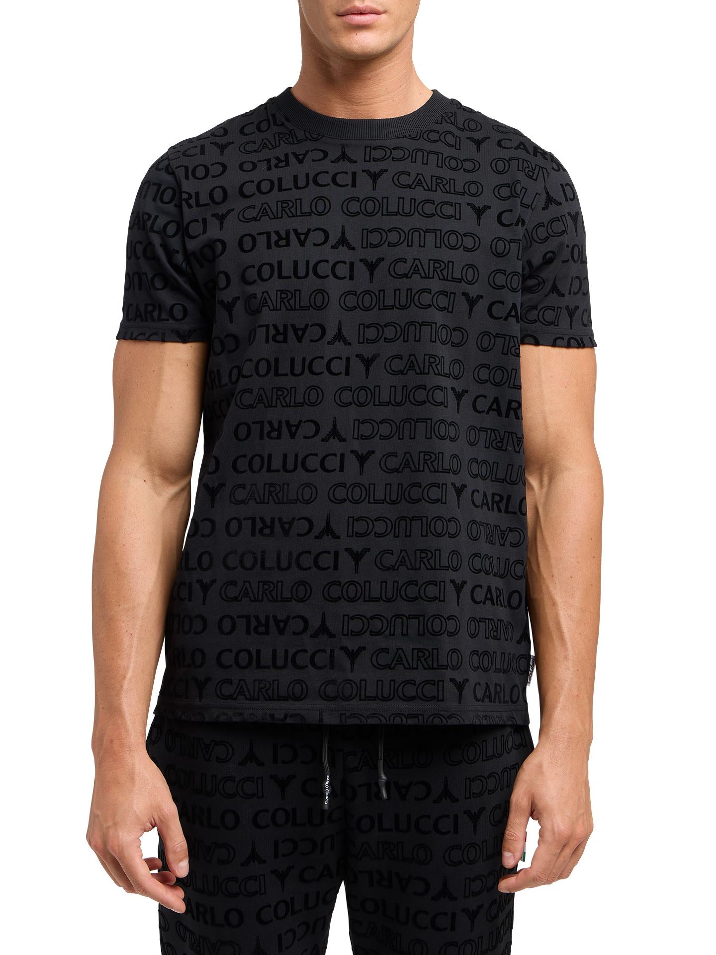 Carlo Colucci T-shirt met Flok-Monogram Zwart en Zilver