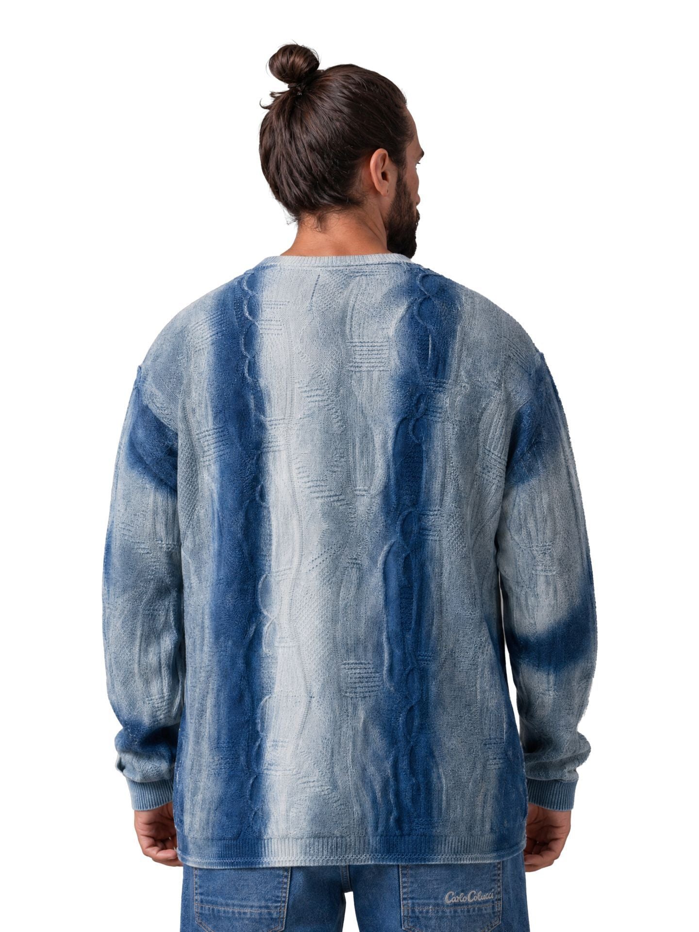 3D-GEBREIDE TRUI MET VLOEIBARE STEKEN BLAUW