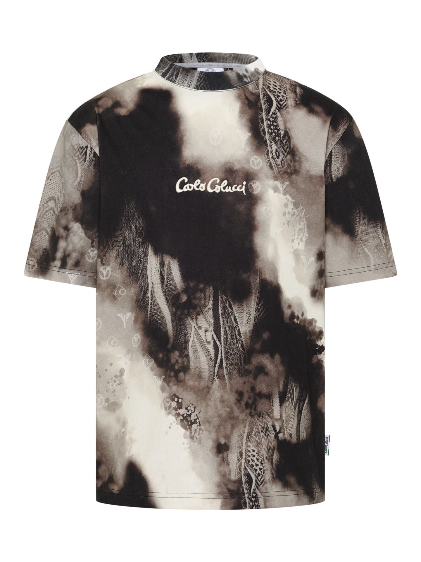 Carlo Colucci Oversized T-Shirt Gespoten Breisel Bruin/Zwart.