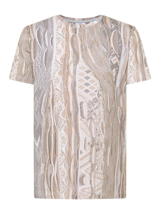 Carlo Colucci T-Shirt Beige en Blauw met Allover Print.