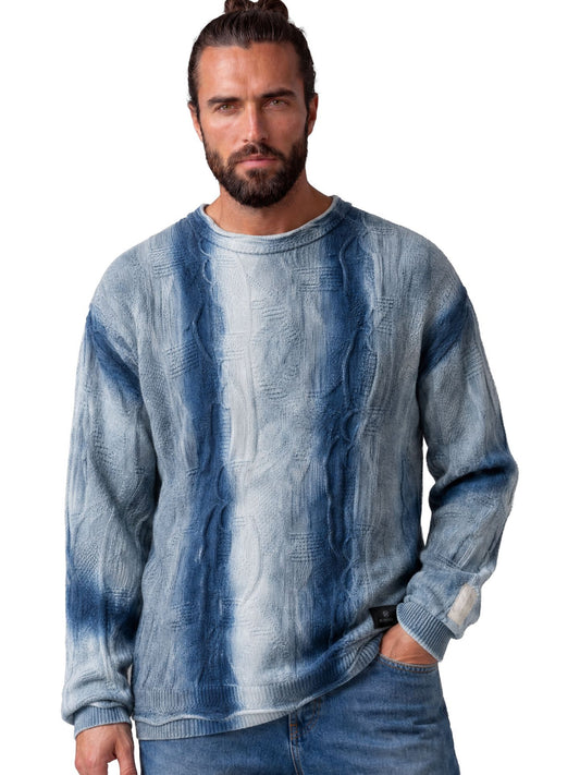 3D-GEBREIDE TRUI MET VLOEIBARE STEKEN BLAUW