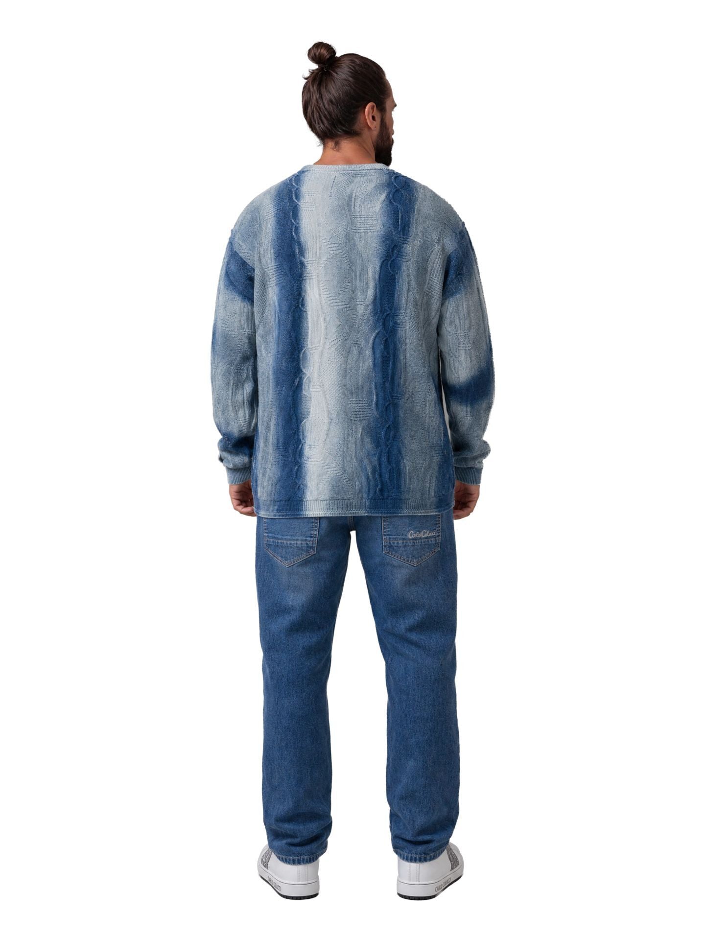 3D-GEBREIDE TRUI MET VLOEIBARE STEKEN BLAUW