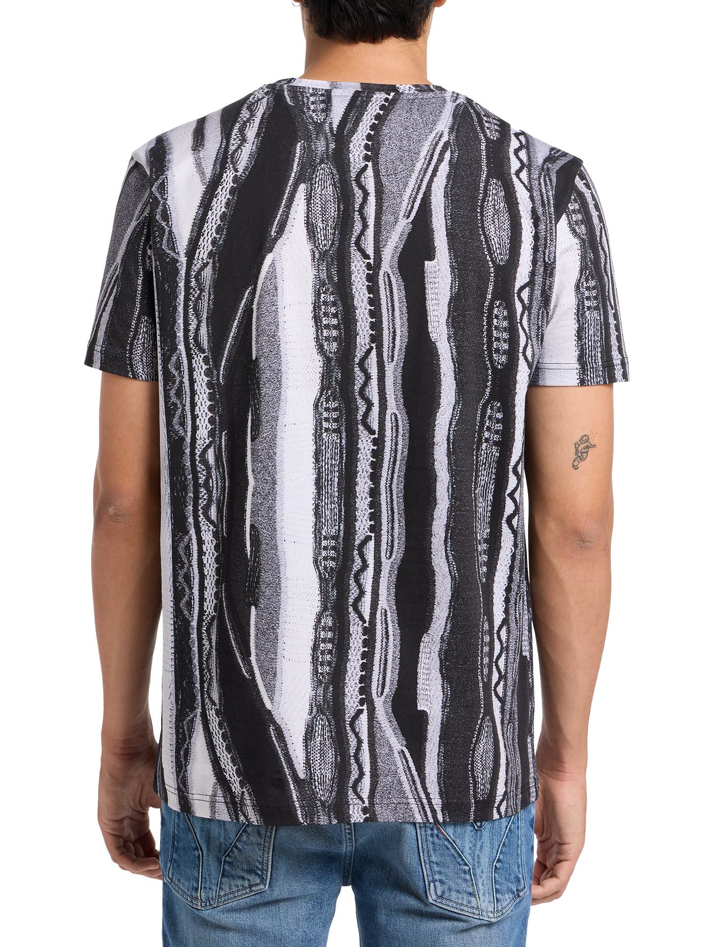 Carlo Colucci T-shirt met Allover Print Zwart/ Grijs