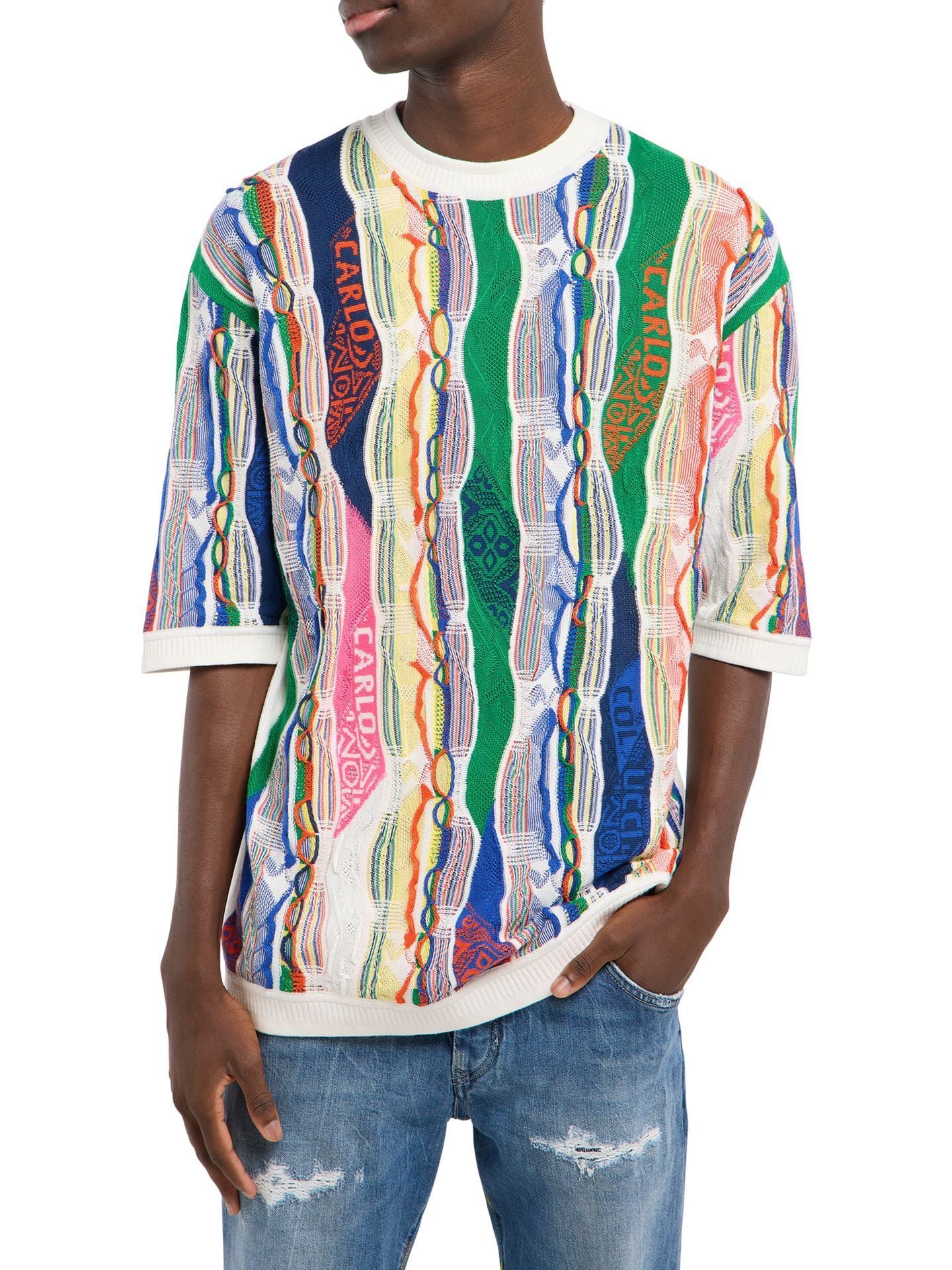 CARLO COLUCCI GEBREIDEN T’SHIRT (GEEN PRINT) KLEURRIJK