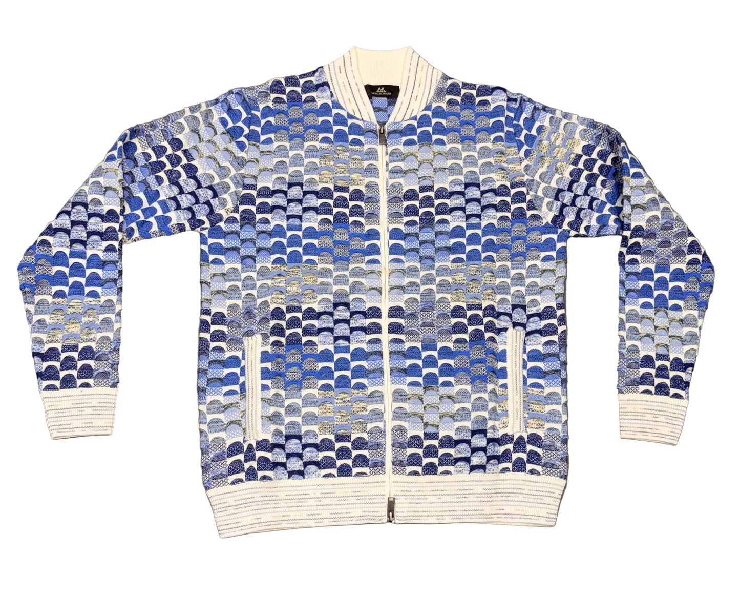 MONTECHIARO 3D-JAQUARD GEREID PATROON VEST BLAUW