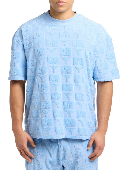 OVERSIZED T-SHIRT MET BADSTOF BLAUW