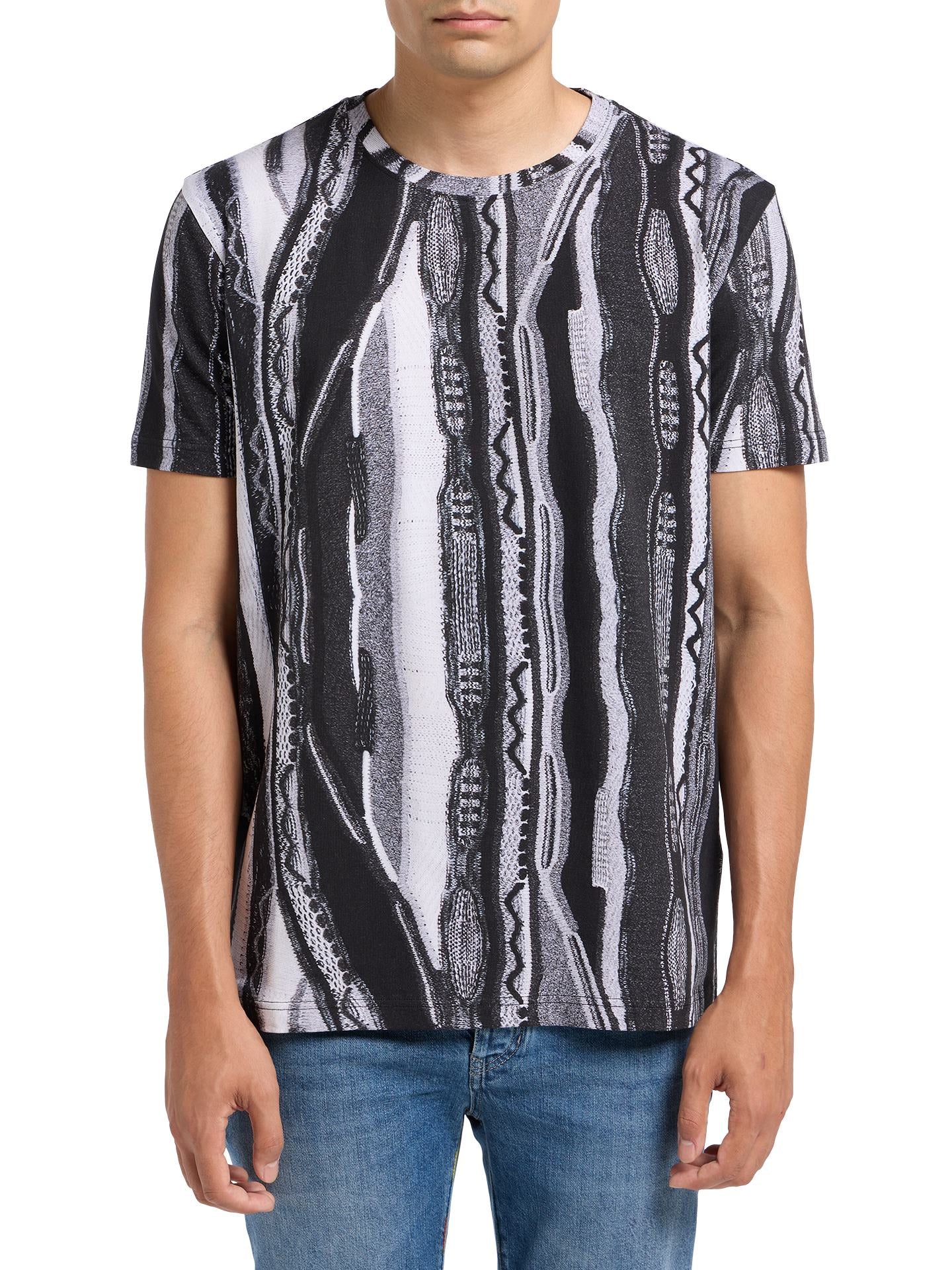 Carlo Colucci T-shirt met Allover Print Zwart/ Grijs