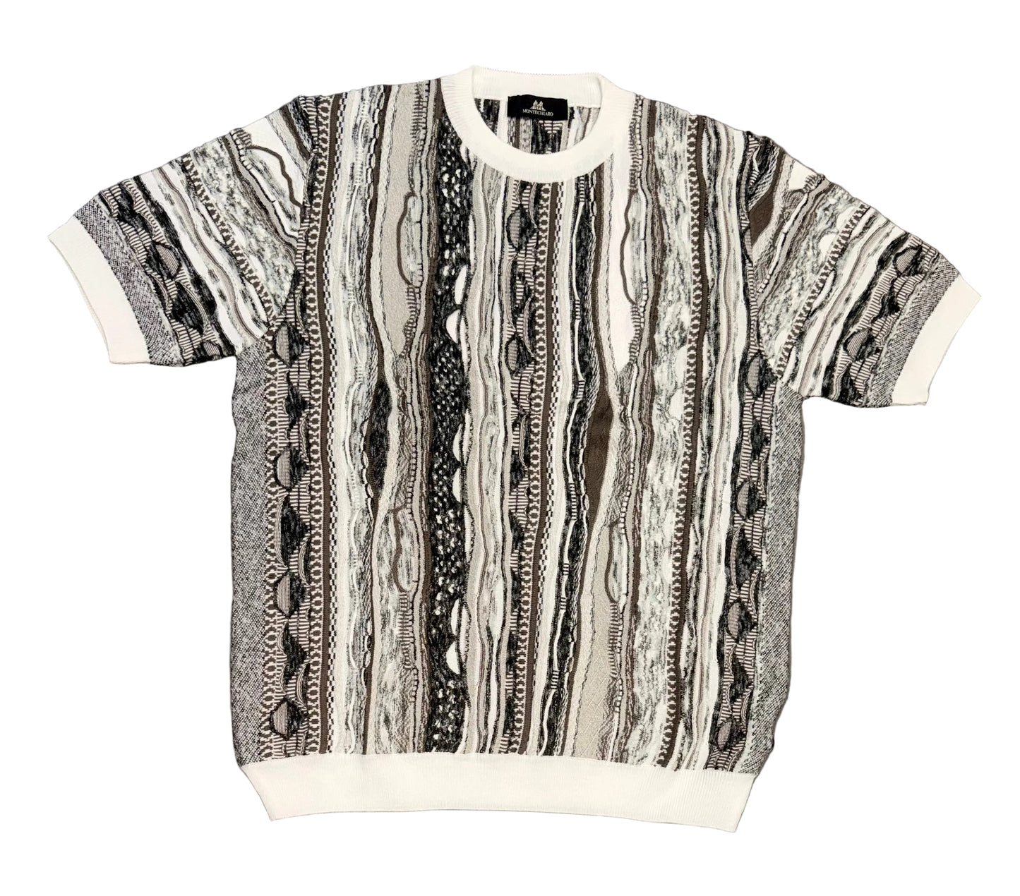 MONTECHIARO 3D JAQUARD GEBREIDEN T-SHIRT BEIGE/ZAND