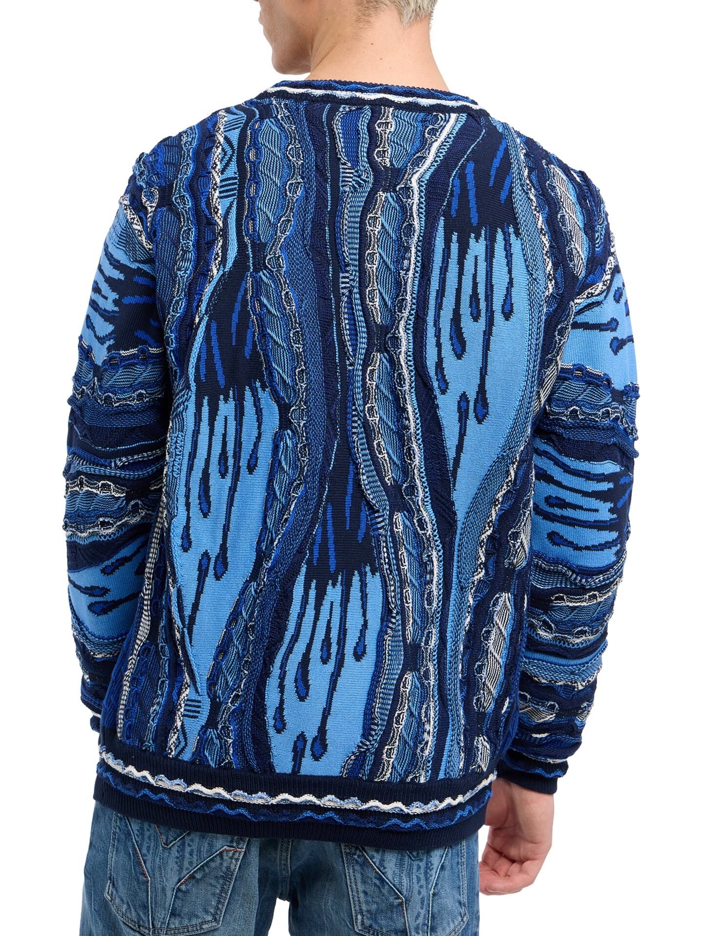 CARLO COLUCCI 3D GEBREIDEN TRUI JEANS BLAUW KLEUR.
