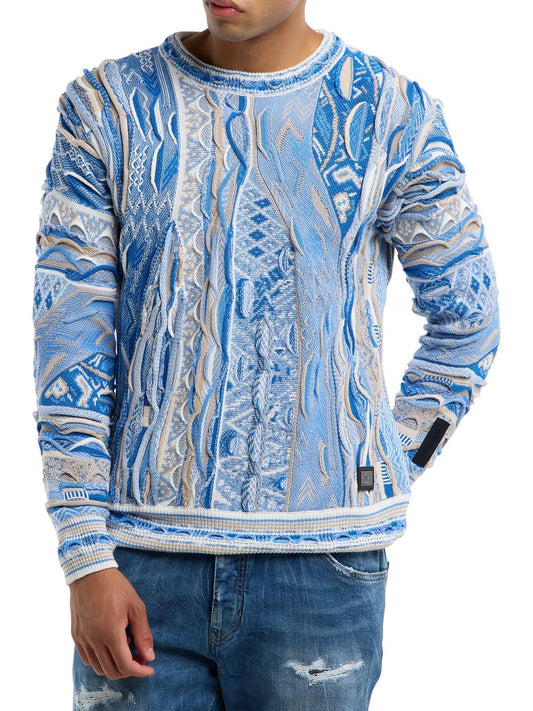 3D Jacquard Gebreiden Trui Blauw Beige