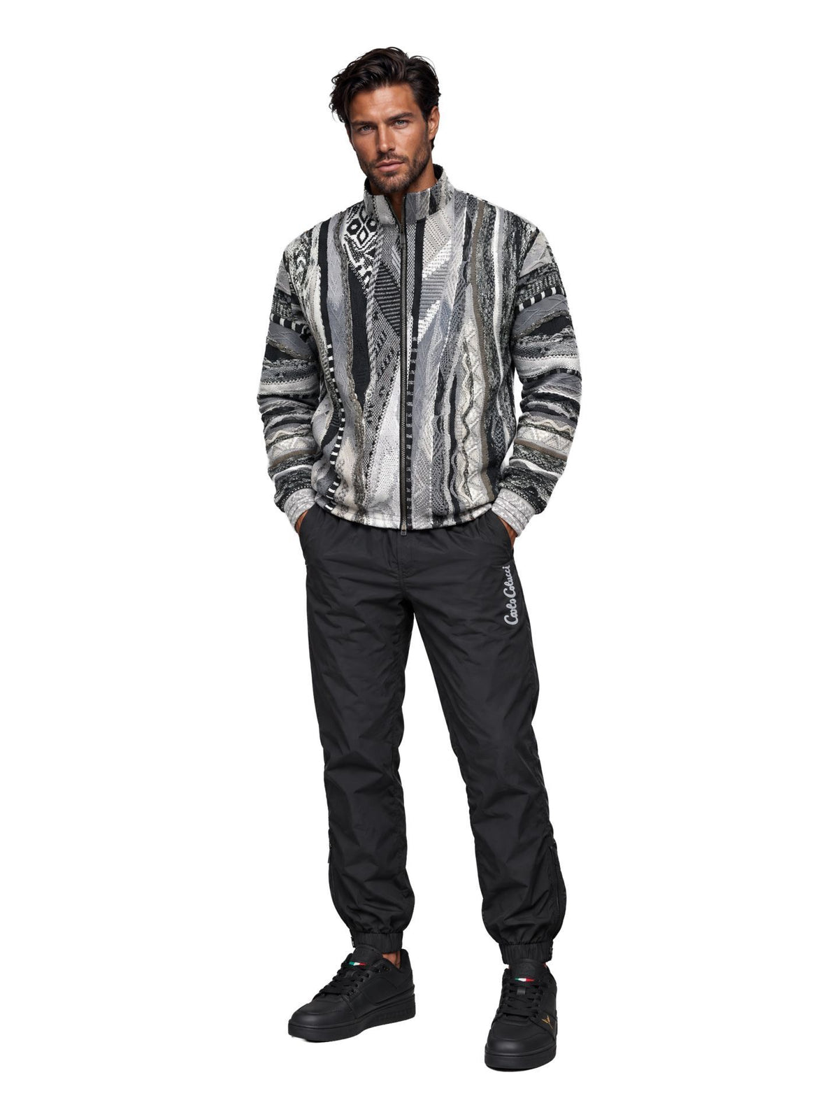 CARLO COLUCCI TRAININGSBROEK - MET GEBREIDEN PRINT BLACK
