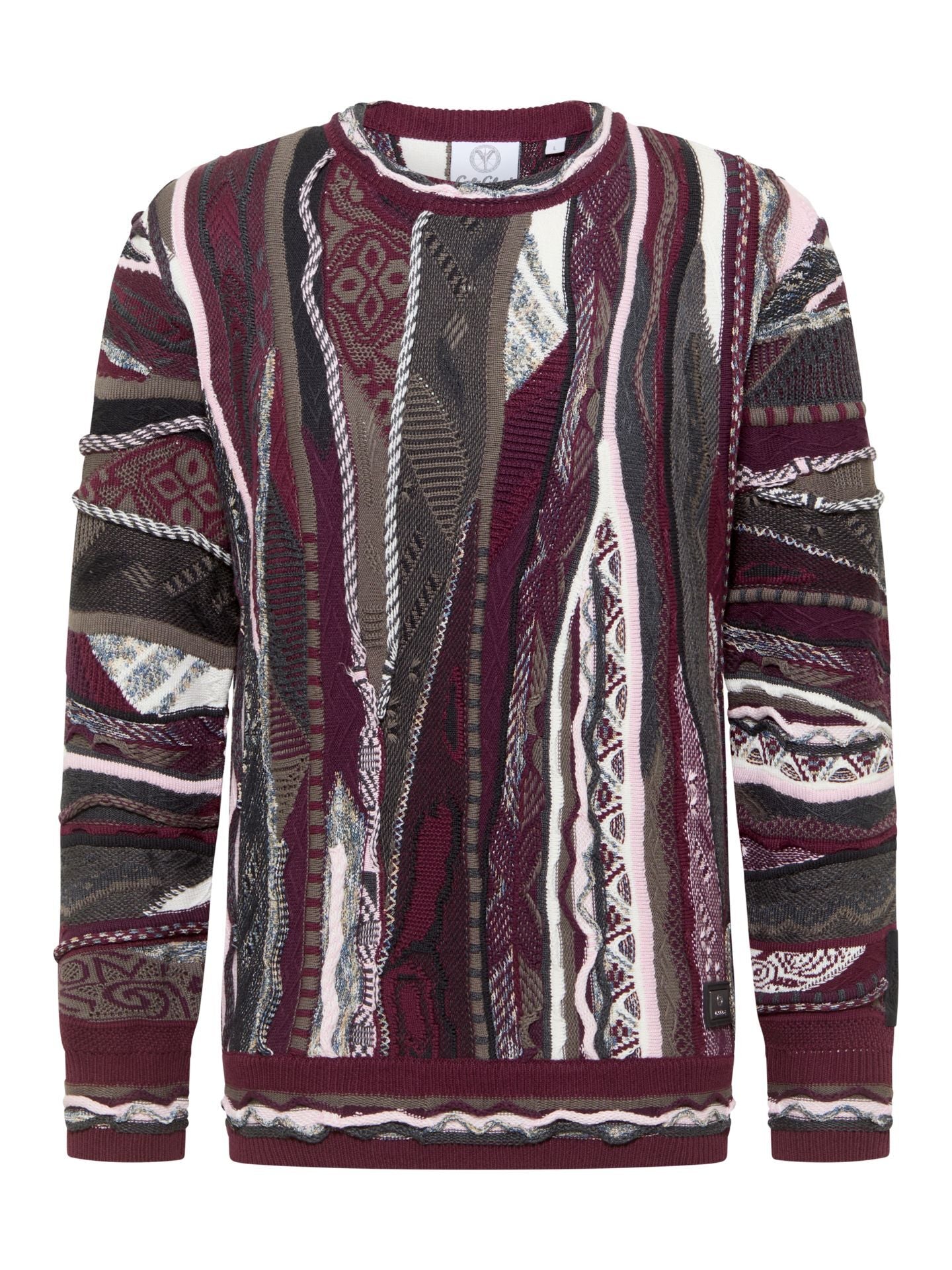 3D JAQUARD PATROON GEBREIDEN TRUI BORDEAUX KLEUR