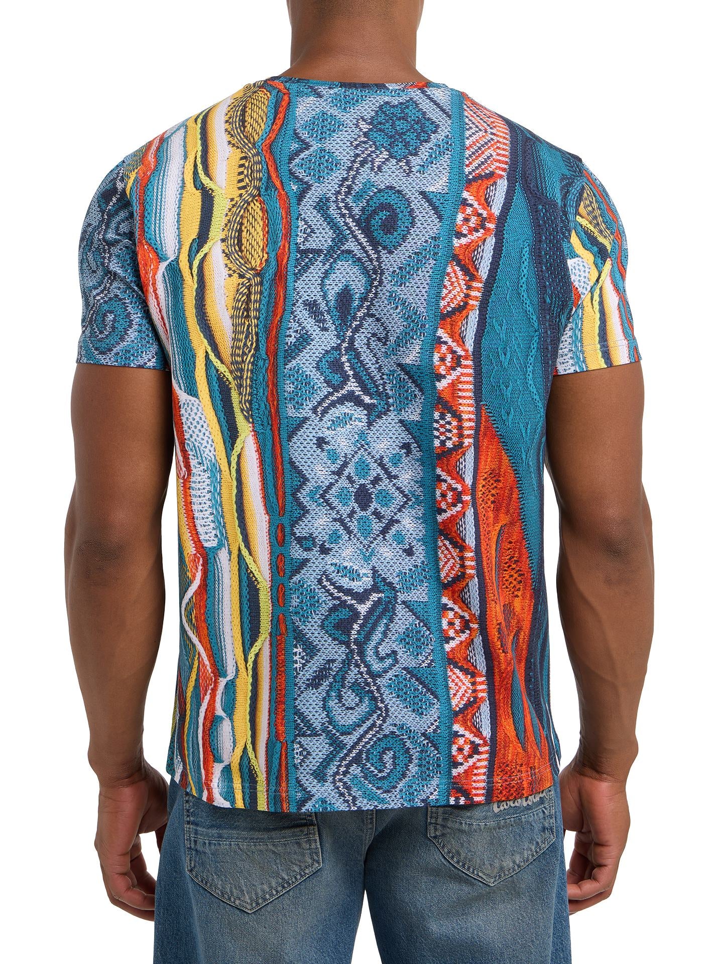 Carlo Colucci T-Shirt met Allover Knit-Print Blauw.