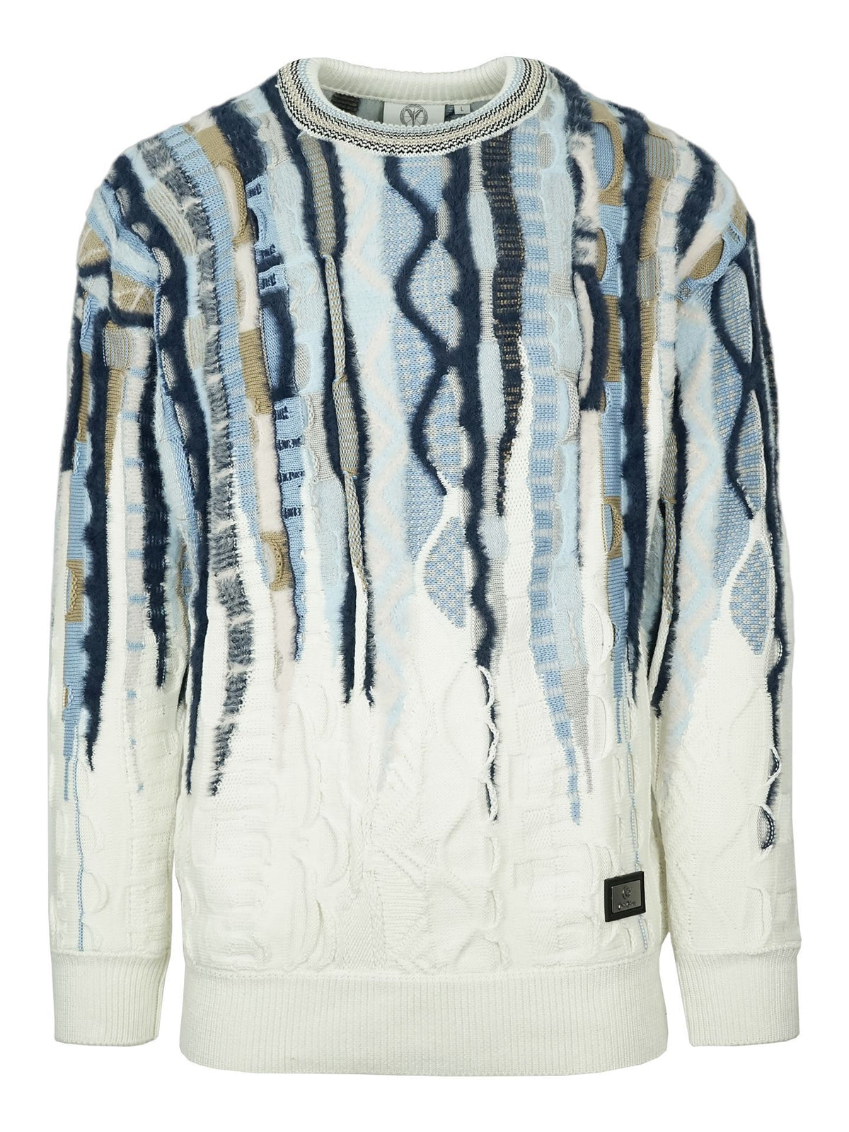 OVERSIZED FLUFFY (PLUIZIGE) TRUI - 3D-GEBREID BLAUW WIT