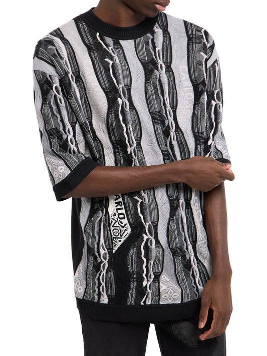 CARLO COUCCI GEBREIDEN T-SHIRT ZWART( GEEN PRINT)