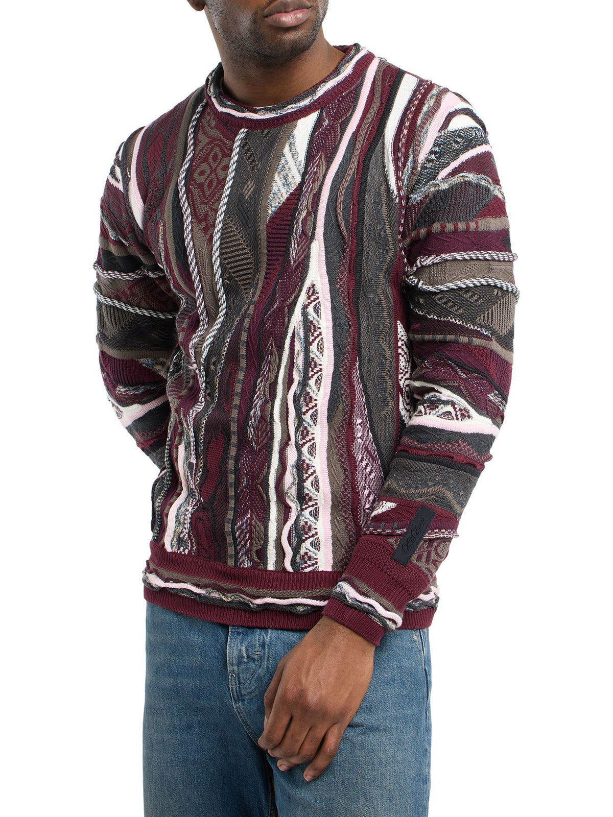3D JAQUARD PATROON GEBREIDEN TRUI BORDEAUX KLEUR