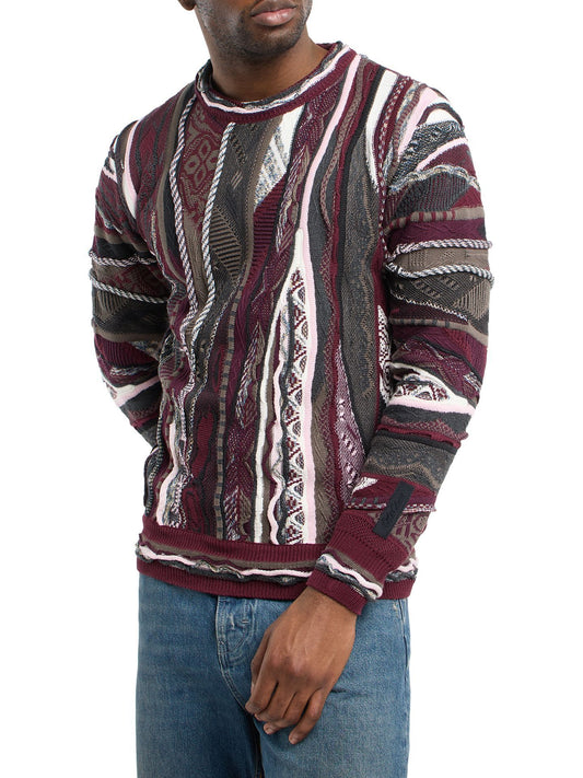3D JAQUARD PATROON GEBREIDEN TRUI BORDEAUX KLEUR