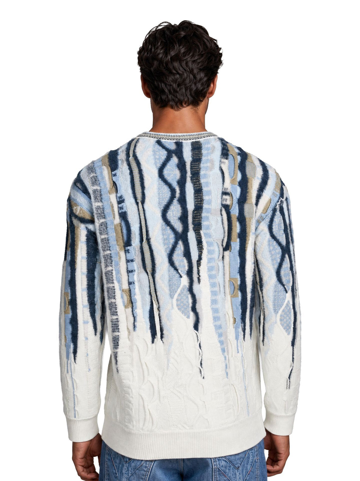 OVERSIZED FLUFFY (PLUIZIGE) TRUI - 3D-GEBREID BLAUW WIT