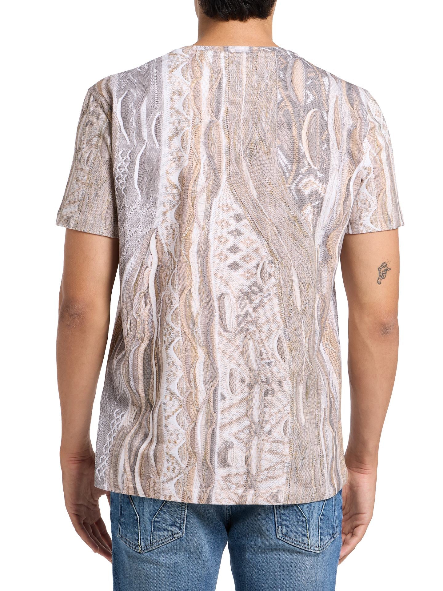 Carlo Colucci T-Shirt Beige en Blauw met Allover Print.