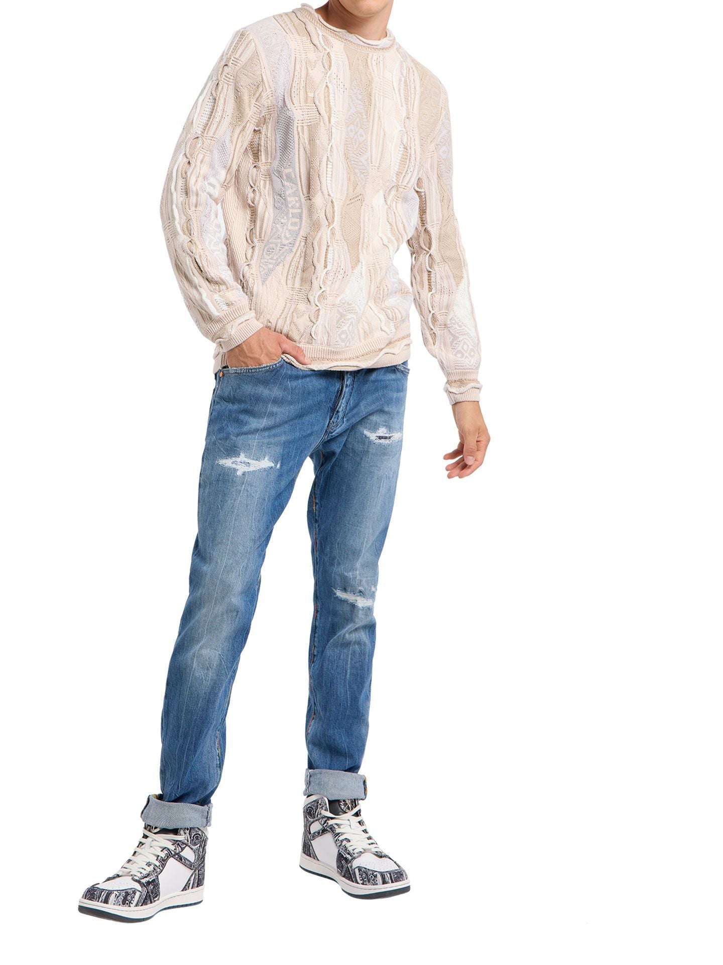 CARLO COLUCCI GEBREIDEN TRUI BEIGE ZAND.