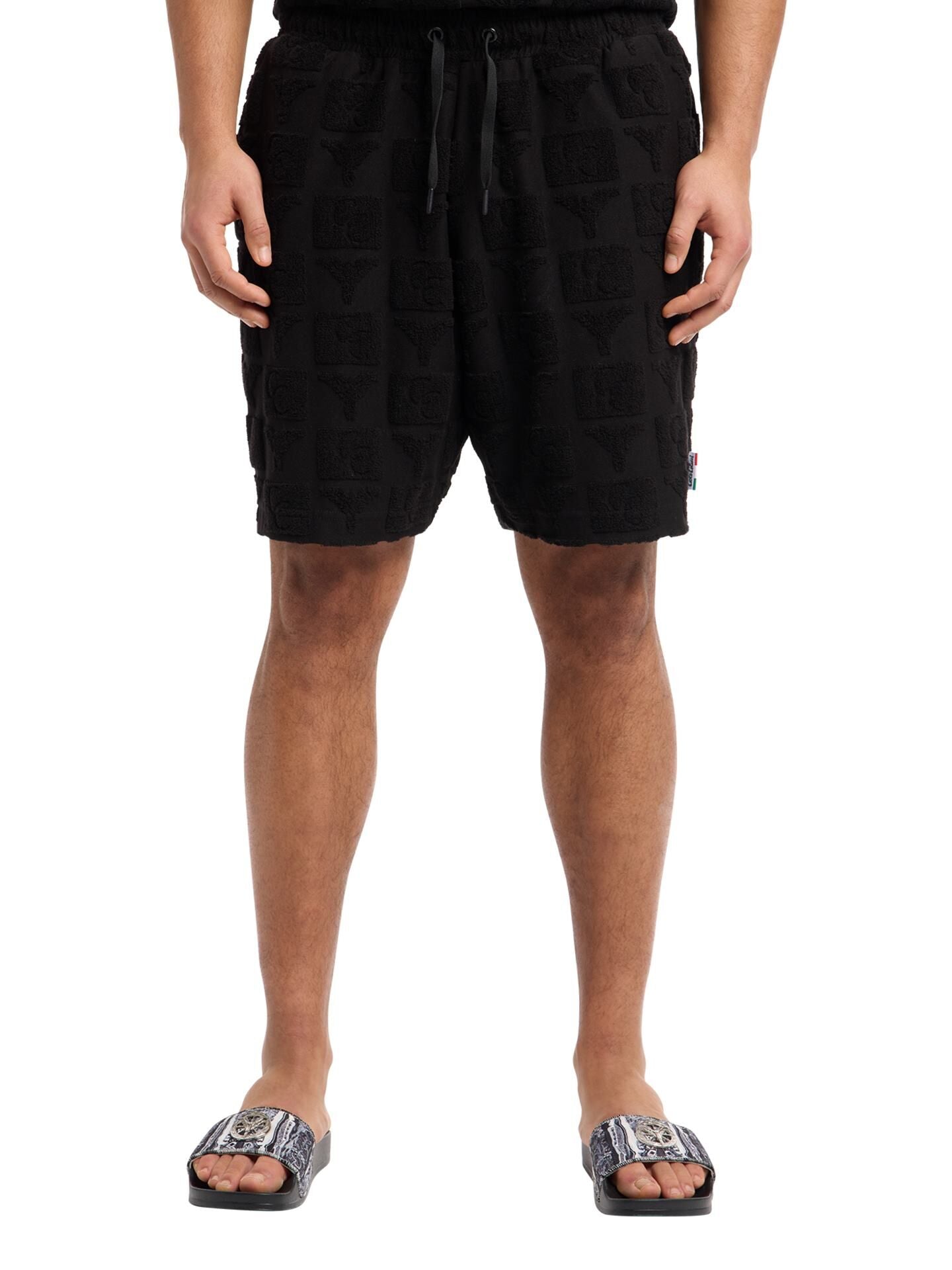OVERSIZED SHORTS MET BADSTOF INZETSTUKKEN BLACK