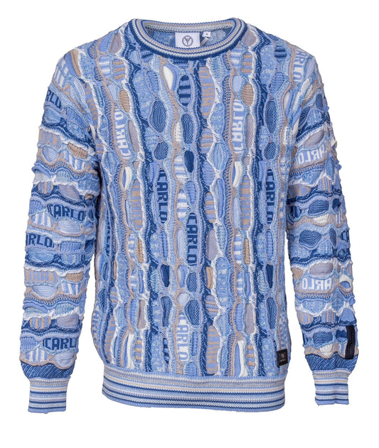 Carlo Colucci trui met ronde hals en jacquard patroon Blauw