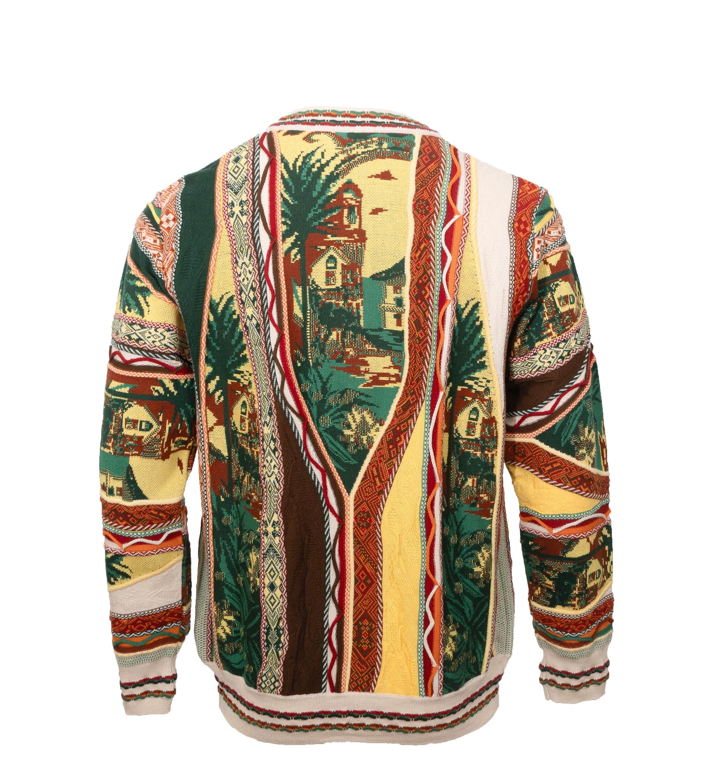 GEBREIDEN TRUI IN 3D JAQUARD PATROON BEIGE GROEN