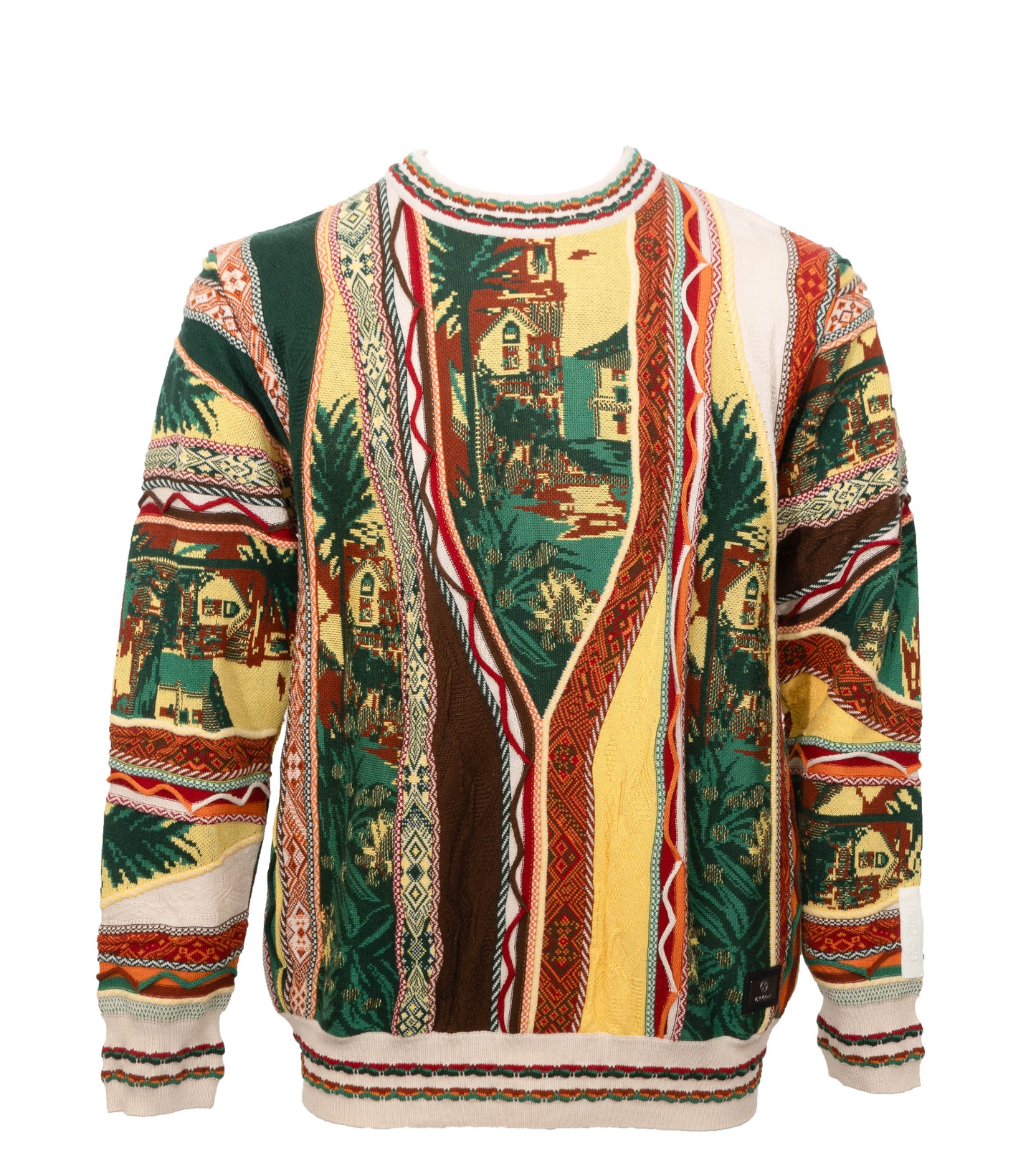 GEBREIDEN TRUI IN 3D JAQUARD PATROON BEIGE GROEN