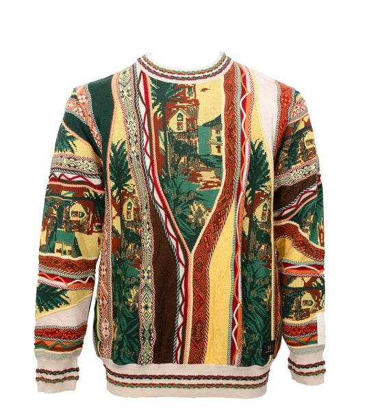 GEBREIDEN TRUI IN 3D JAQUARD PATROON BEIGE GROEN