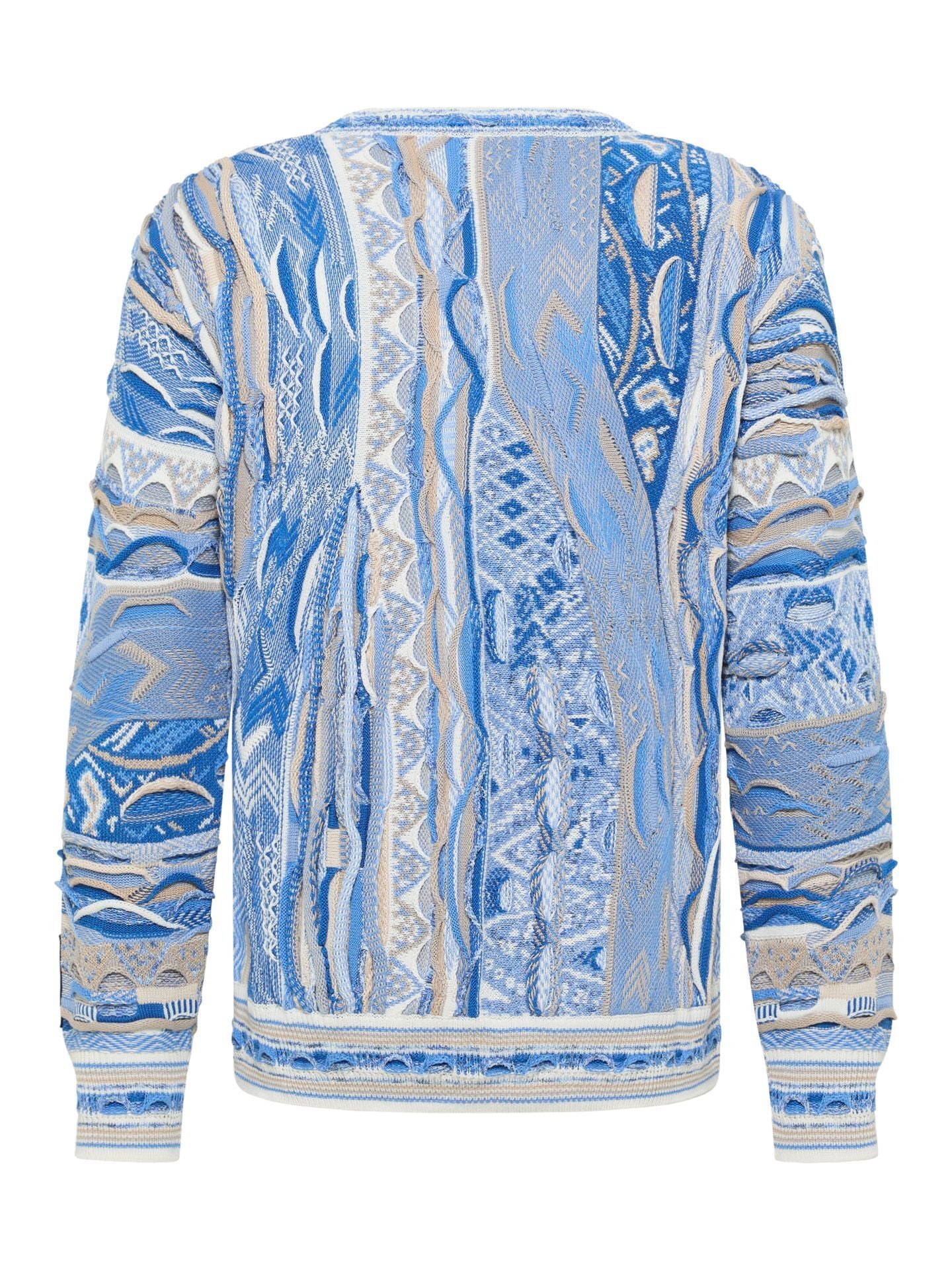 3D Jacquard Gebreiden Trui Blauw Beige