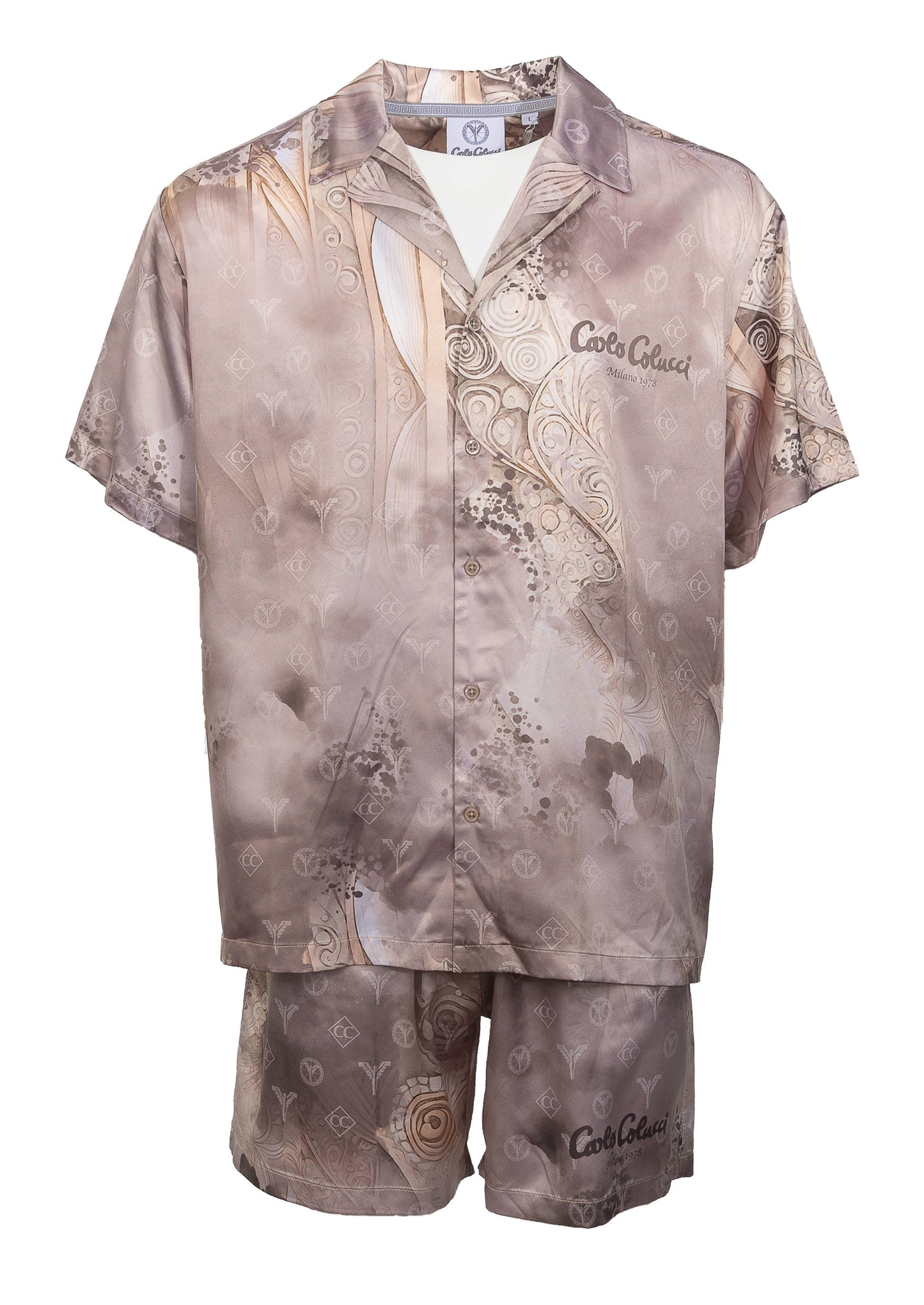 CARLO COLUCCI Oversized Korte Mouwen Overhemd met Print Beige