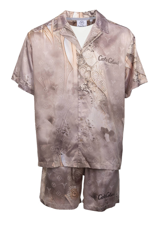 CARLO COLUCCI Oversized Korte Mouwen Overhemd met Print Beige