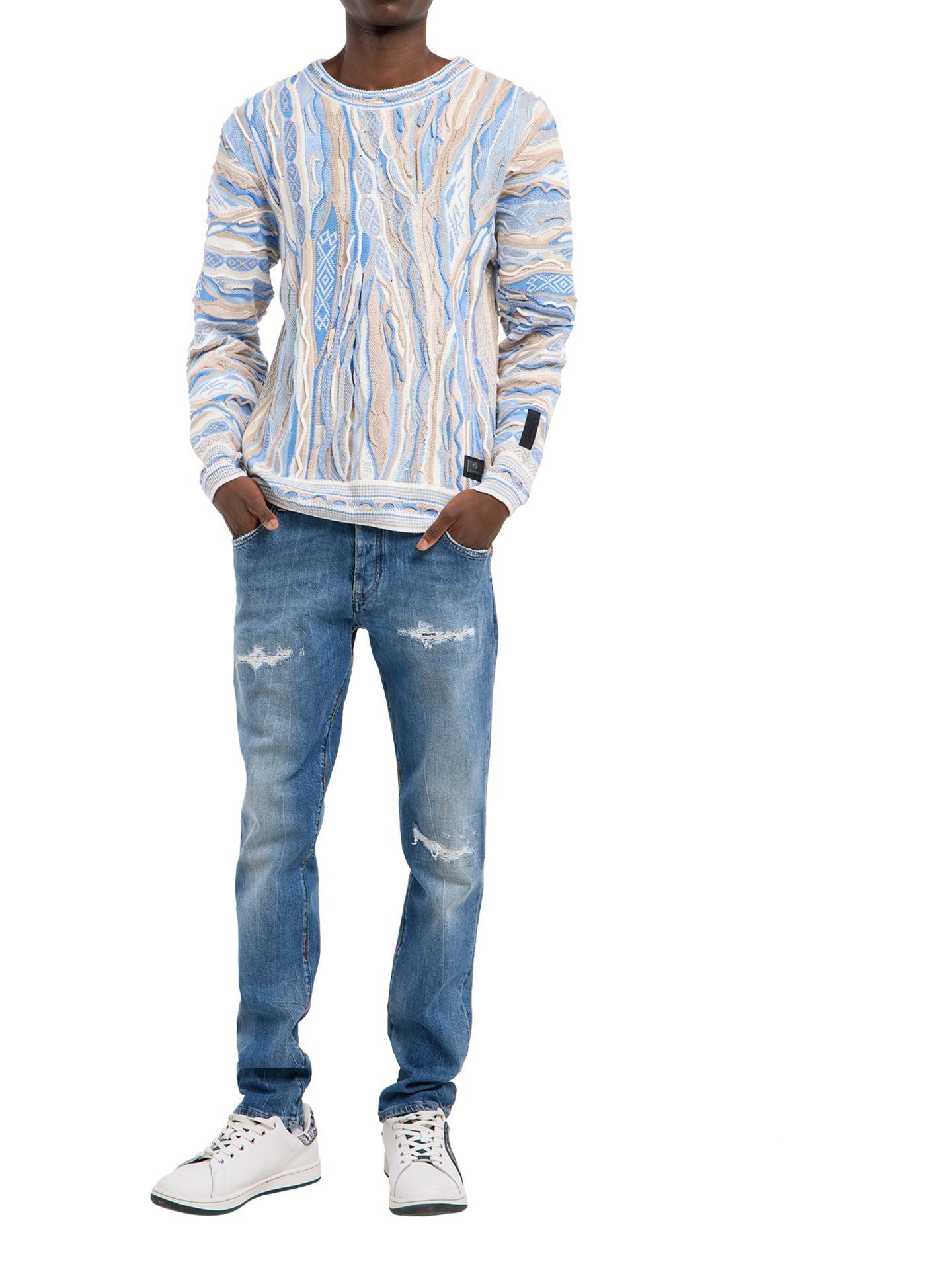 CARLO COLUCCI JACQUARD GEBREIDE TRUI LICHT BLAUW