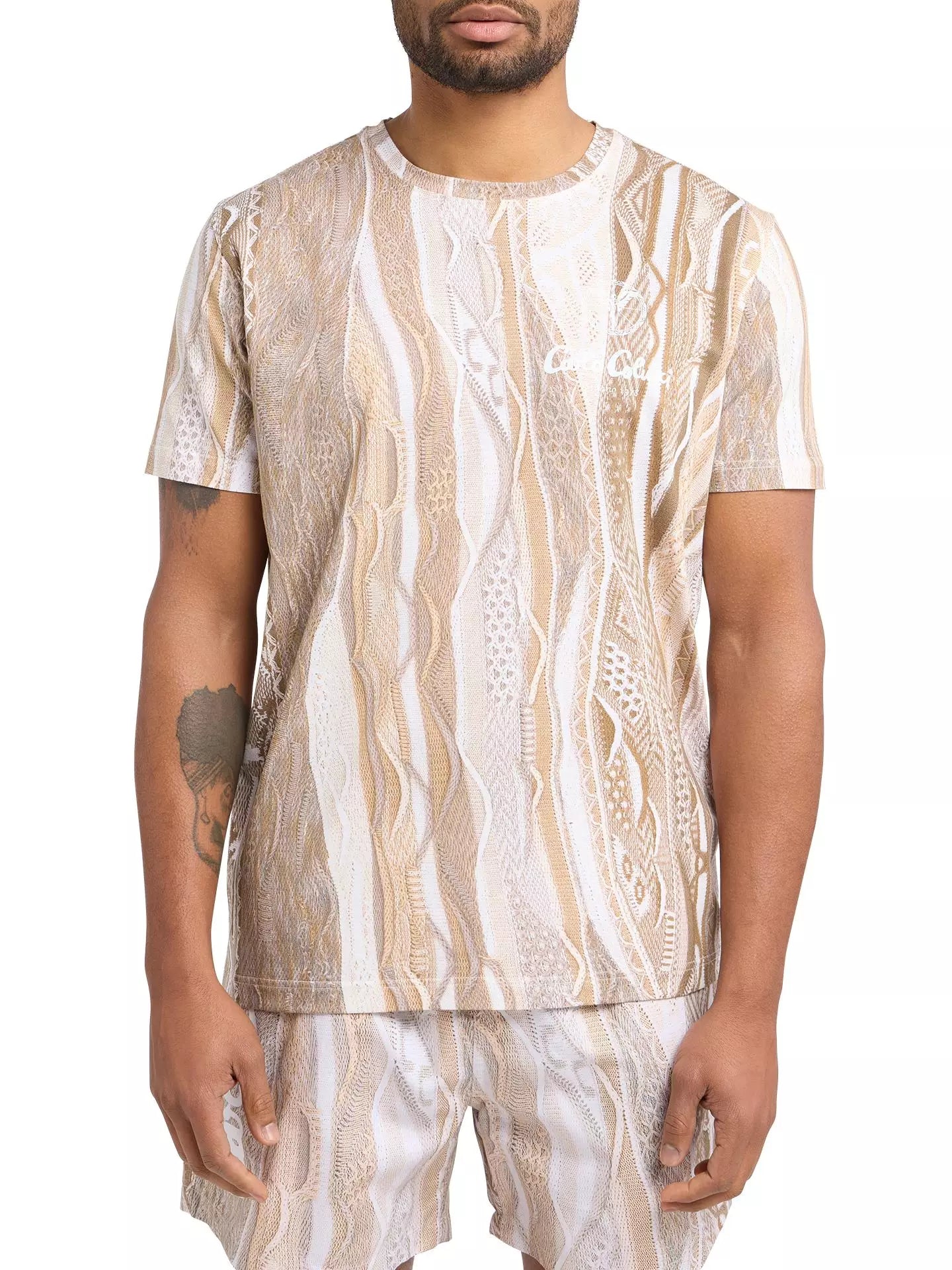 Carlo Colucci t-shirt met volledige print beige kleur