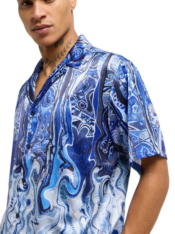 Carlo Colucci oversized overhemd Fusion Blauw