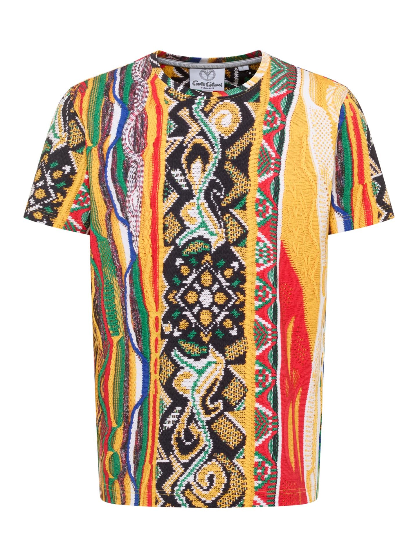 Carlo Colucci T-shirt met Allover knit-Print Veelkleurig.