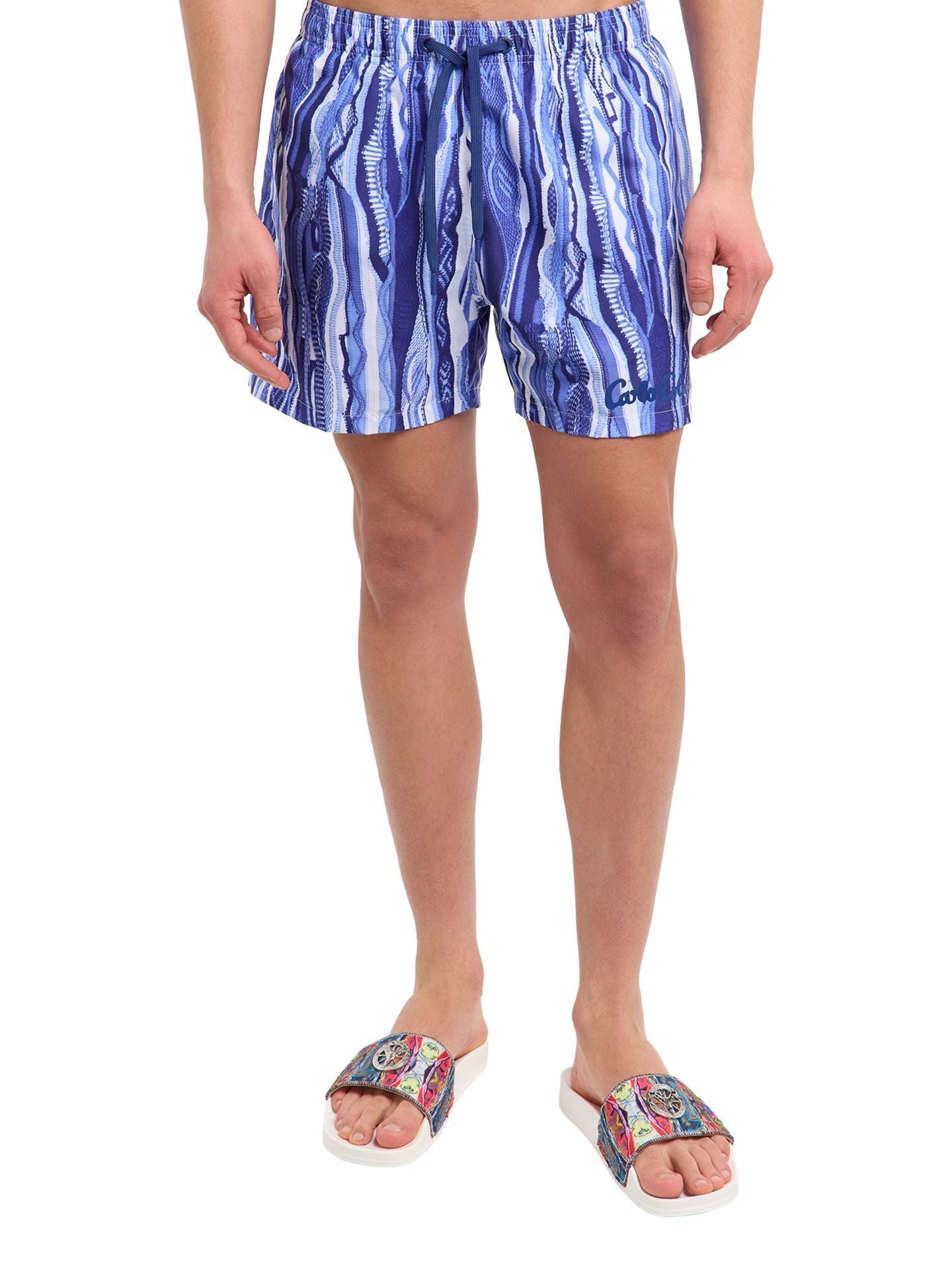 CARLO COLUCCI ZWEMBROEK - KENMERKENDE GEBREIDE PRINT BlAUW