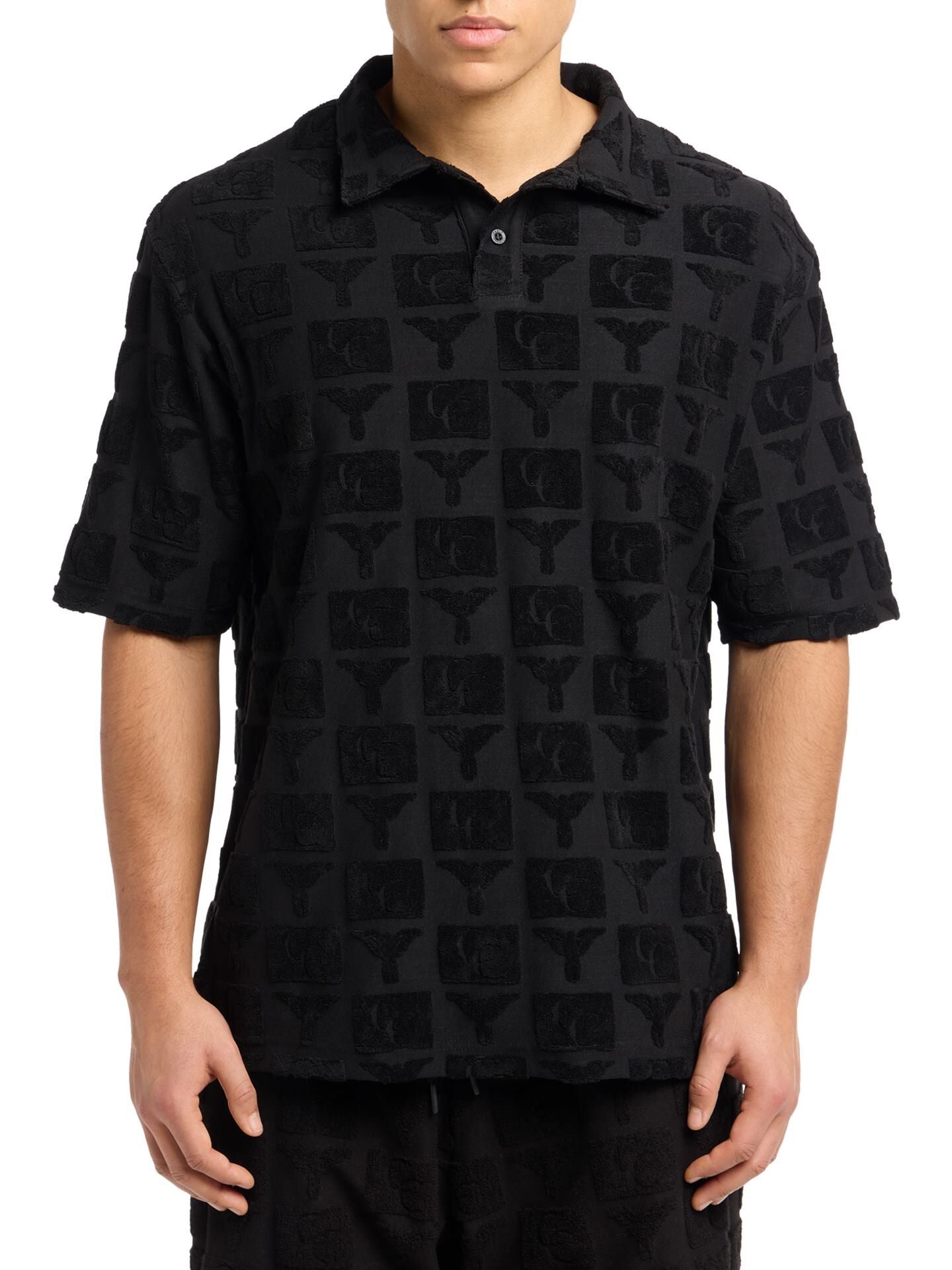 OVERSIZED POLOSHIRT MET BADSTOF BLACK
