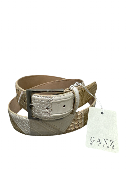 Ganz Milano Hand Made Italië Leren Riem Beige.