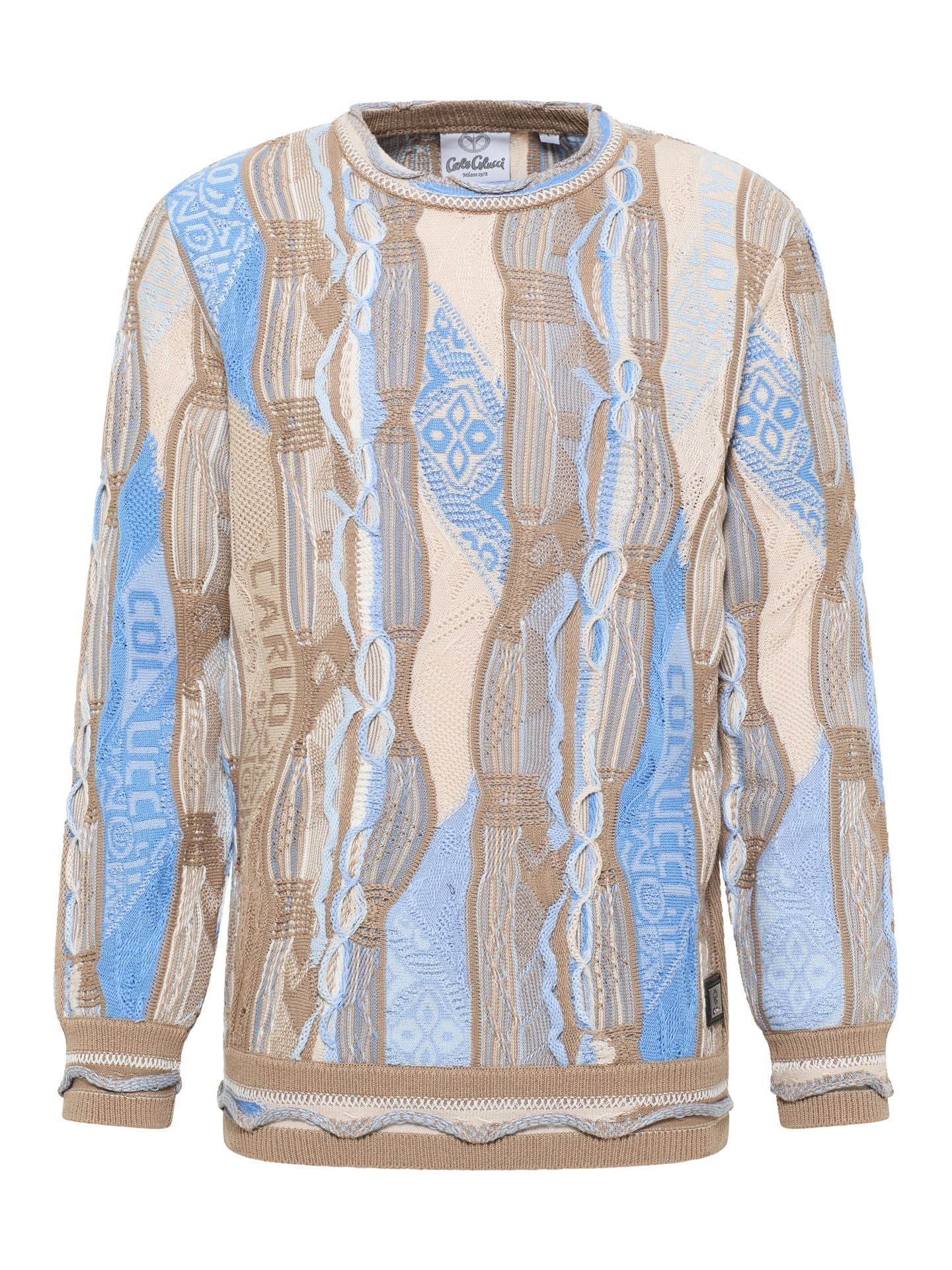 CARLO COLUCCI GEBREIDEN TRUI BEIGE BLAUW.