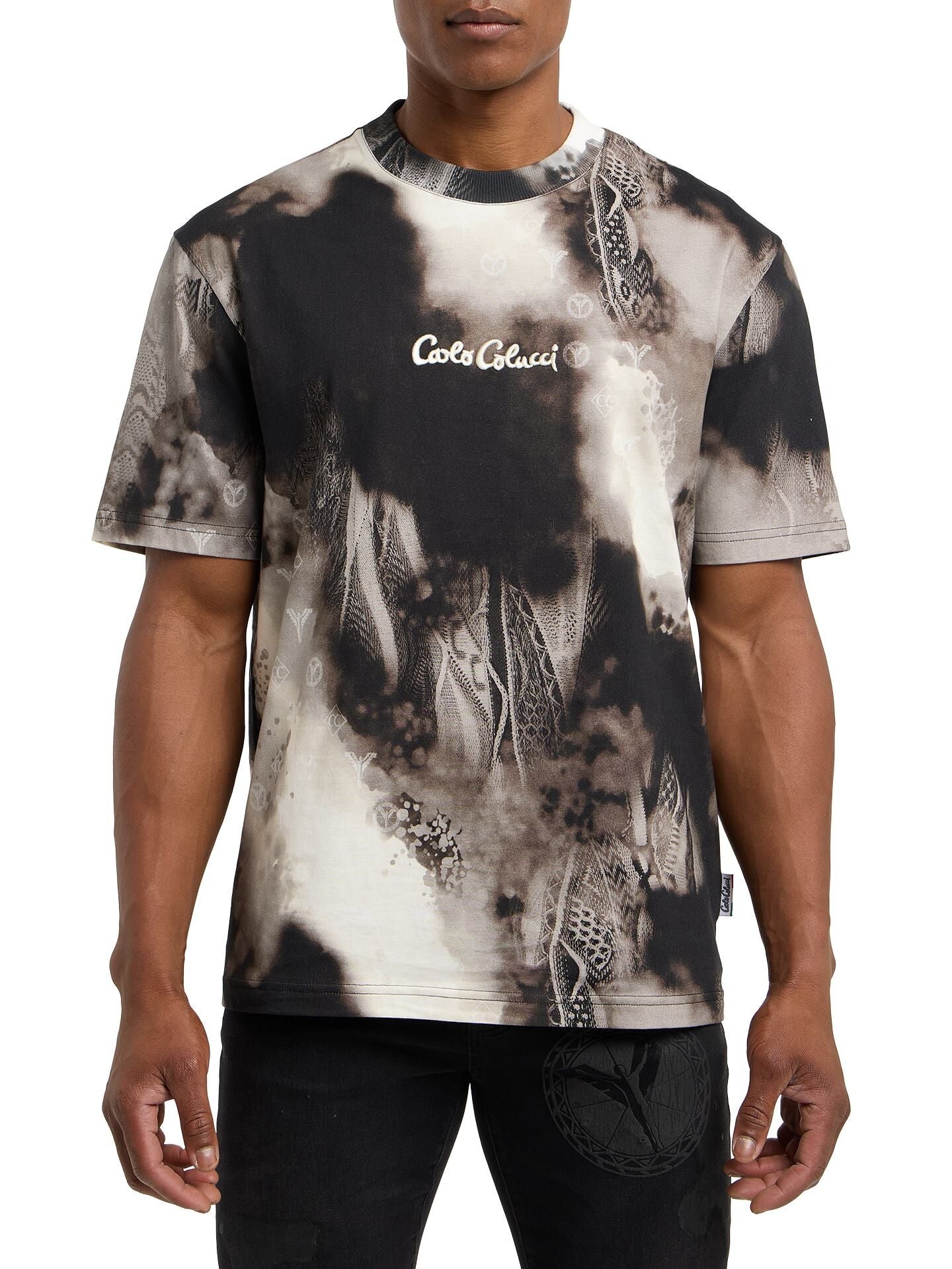 Carlo Colucci Oversized T-Shirt Gespoten Breisel Bruin/Zwart.