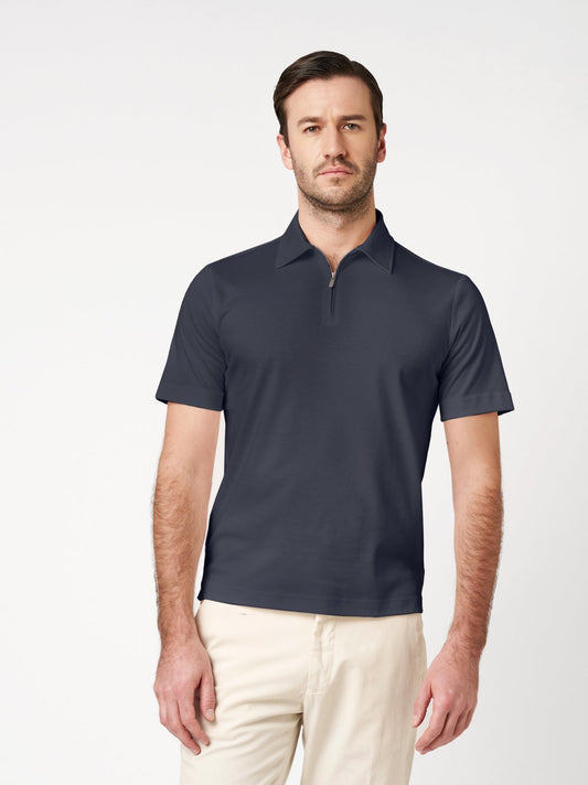 Desoto luxury two ply polo Zip - Donker Blauw
