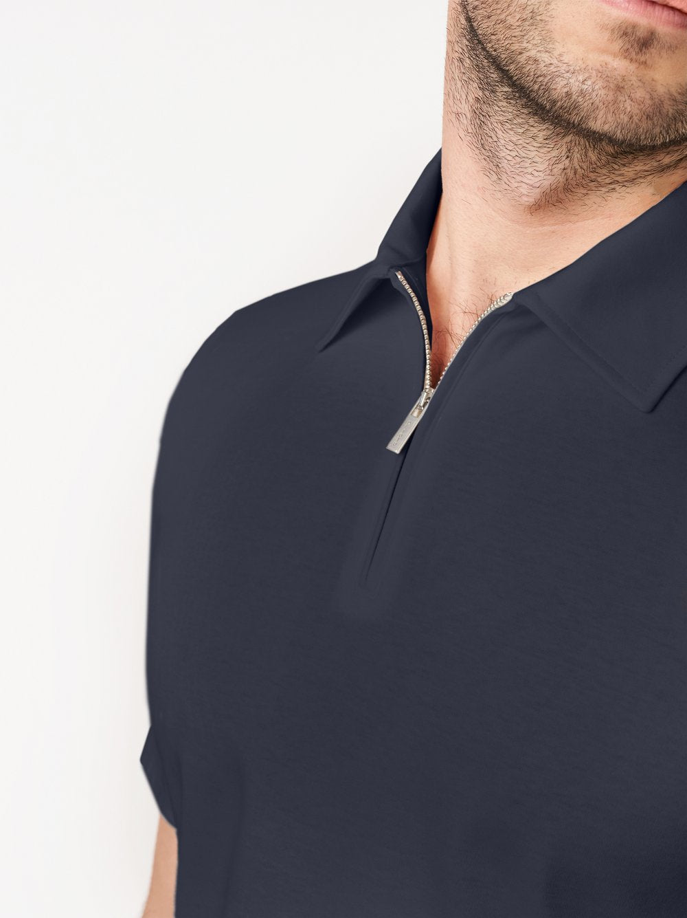 Desoto luxury two ply polo Zip - Donker Blauw