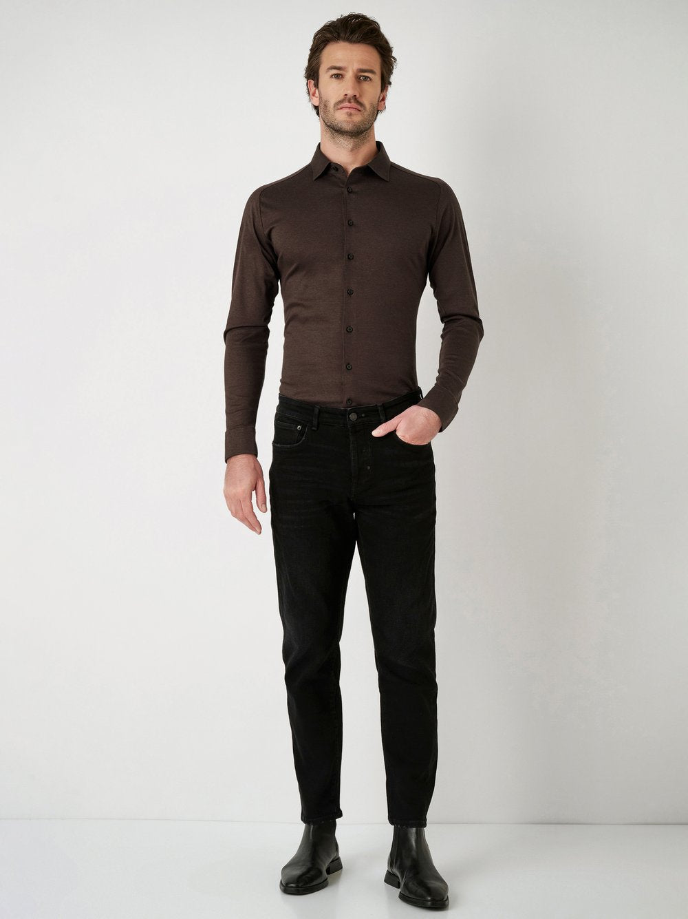 Desoto overhemd slim fit lange mouwen - Bruin
