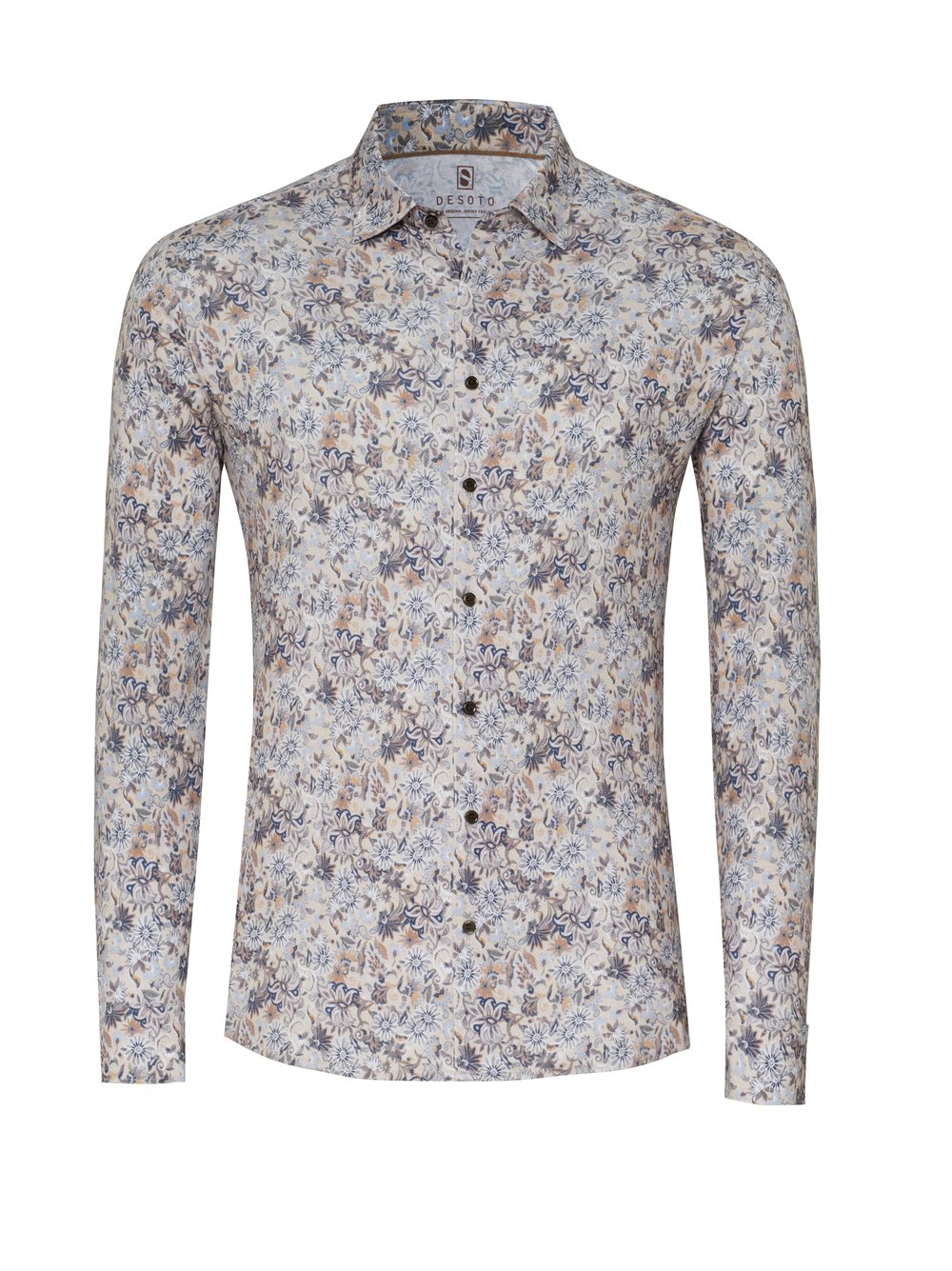 Desoto overhemd lange mouwen - Beige bloemenpatroon