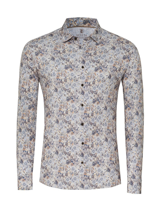 Desoto overhemd lange mouwen - Beige bloemenpatroon