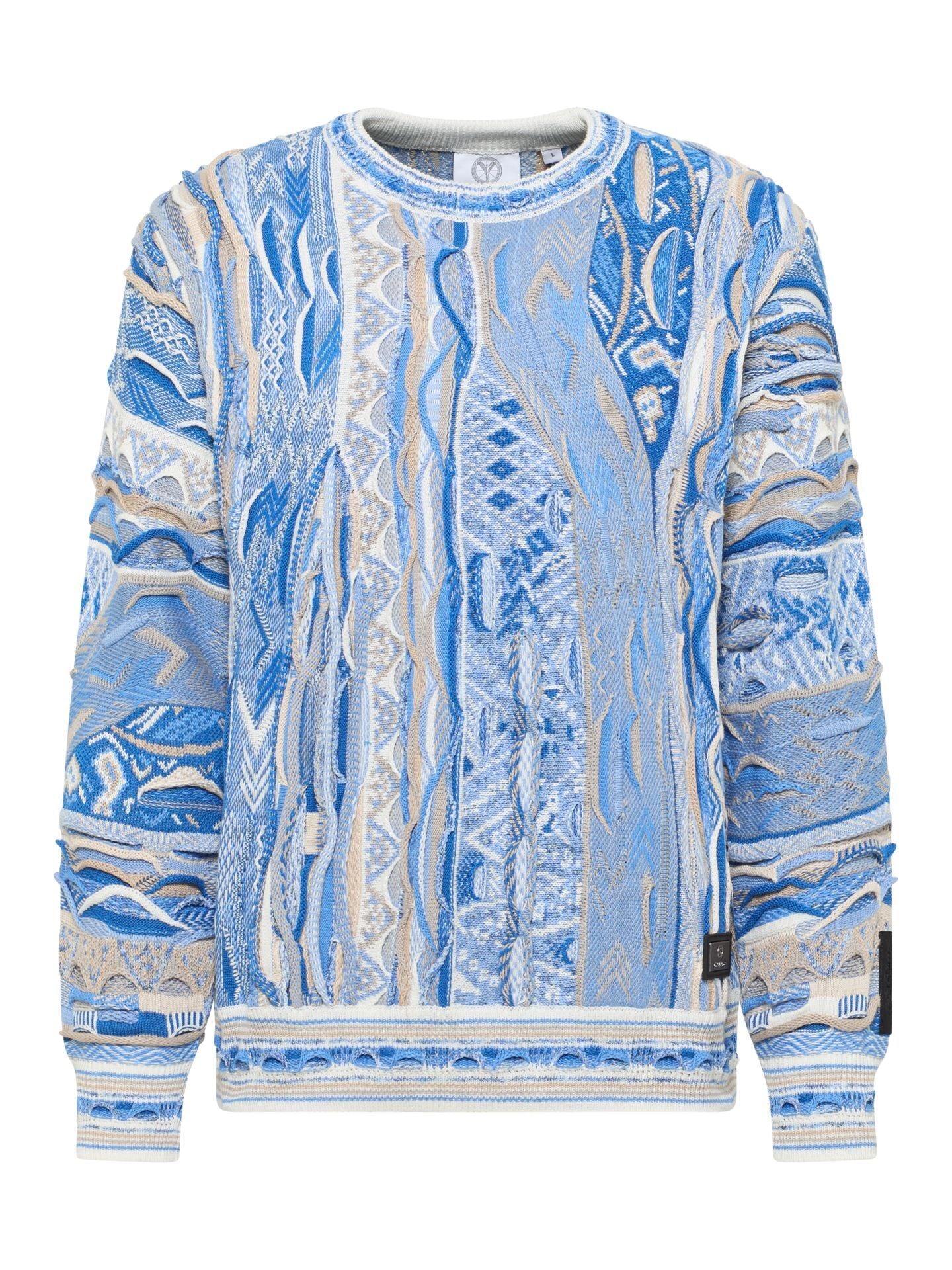 3D Jacquard Gebreiden Trui Blauw Beige