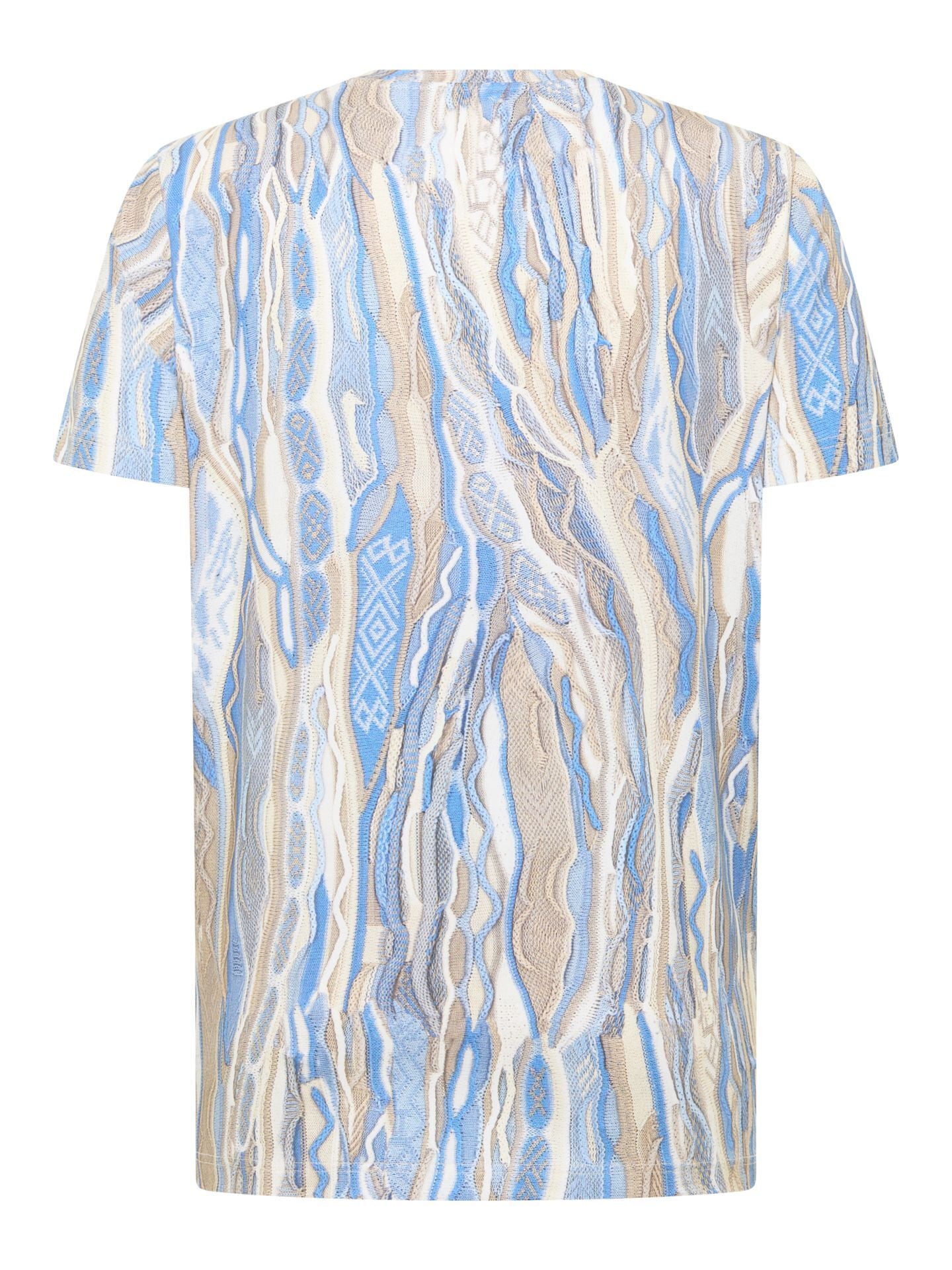 3D Gebreiden Print T-Shirt Blauw-Beige